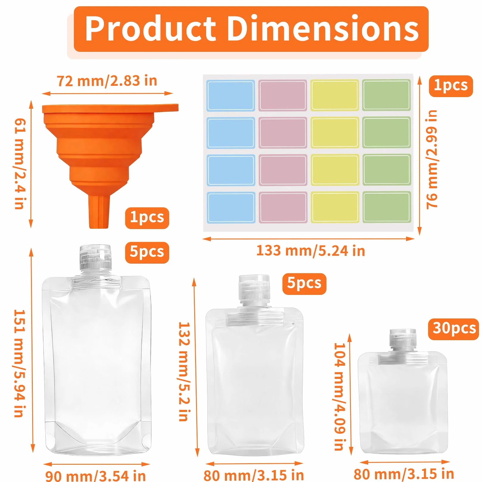 Bolsitas de Repuesto para Jabón Líquido de Ducha, 30ml 50ml 100ml, Bolsas de Viaje para Champú, Gel de Ducha, Loción + Embudo de Silicona