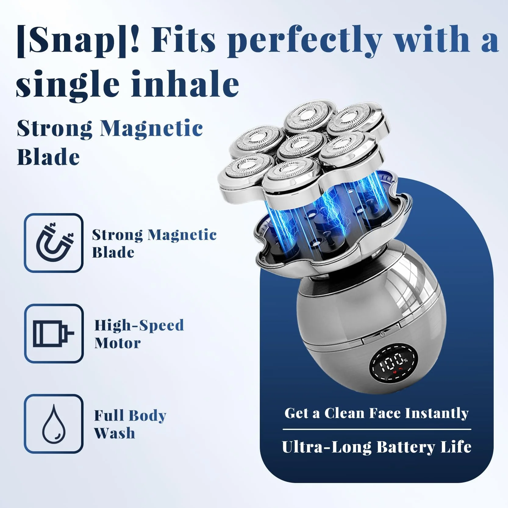 Trimpod 3.0 Afeitadora de cabeza para hombres calvos con pantalla LED, 7 cabezales giratorios, IPX7