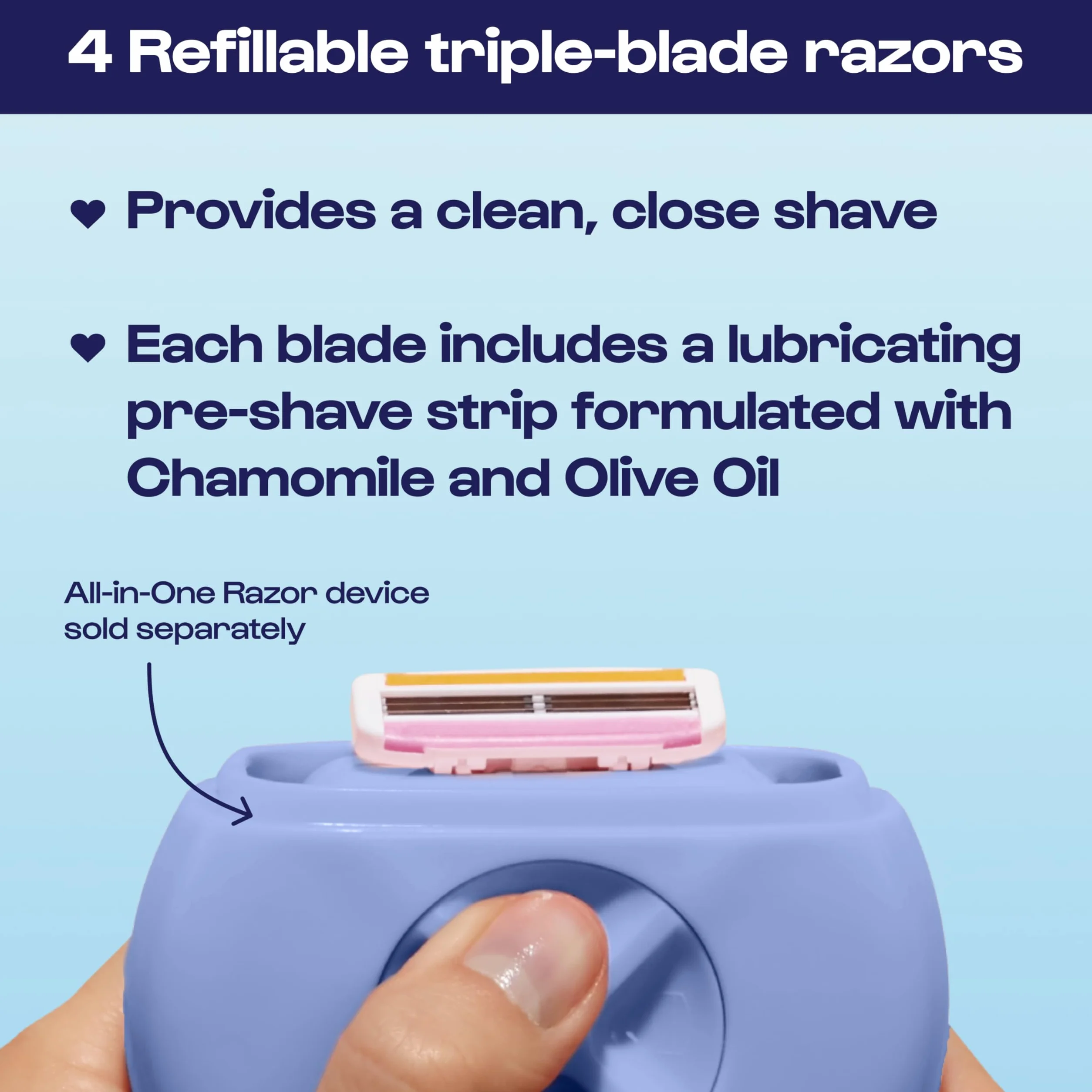 Alleyoop Stay Sharp Razor - Paquete de recambio para maquinilla de afeitar portátil de viaje, perfecto para retoques sobre la marcha, incluye 4 cartuchos de afeitar de triple hoja y 2 barras