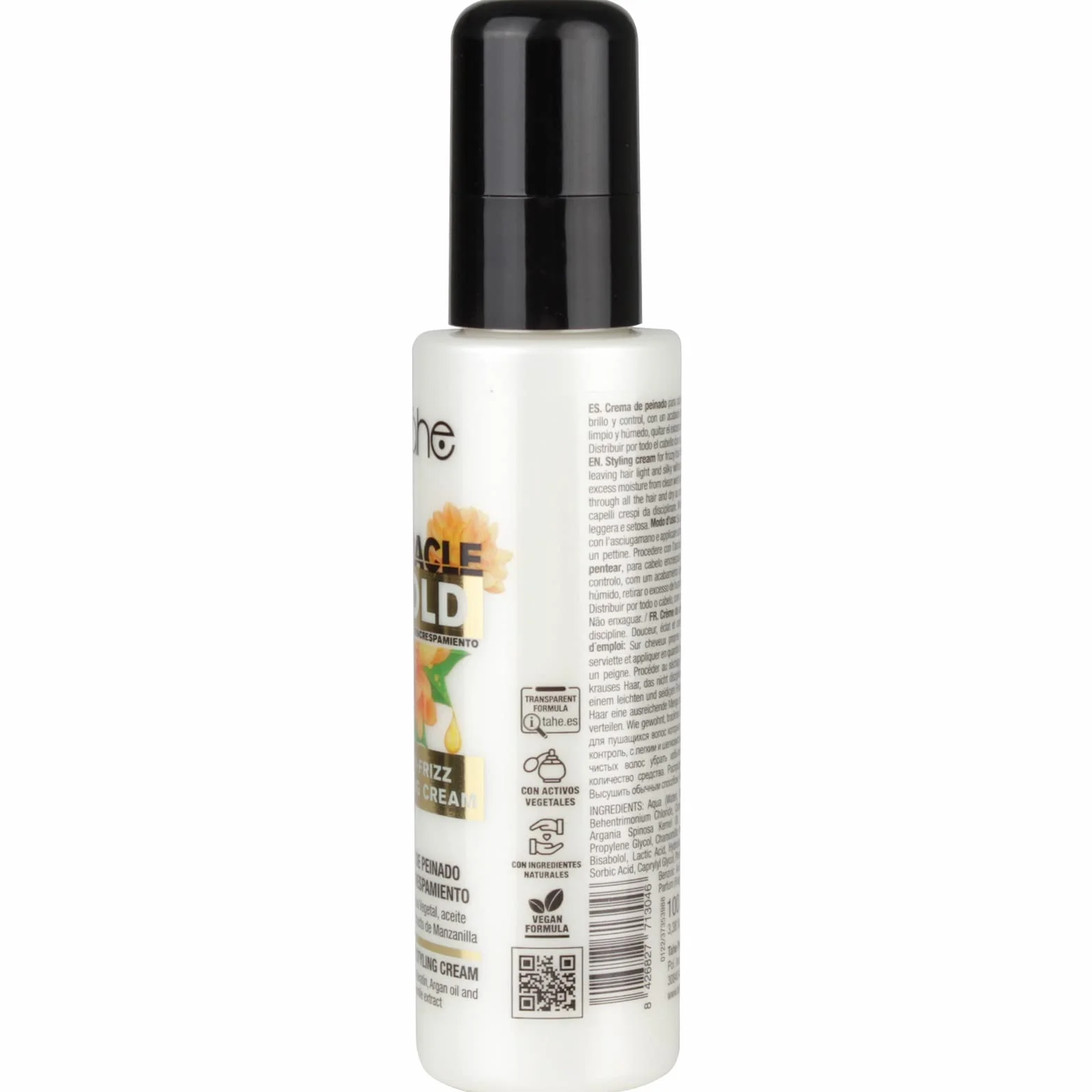 Tahe Miracle Gold Crema de peinado antiencrespamiento con Queratina, Argán y Manzanilla 100 ml