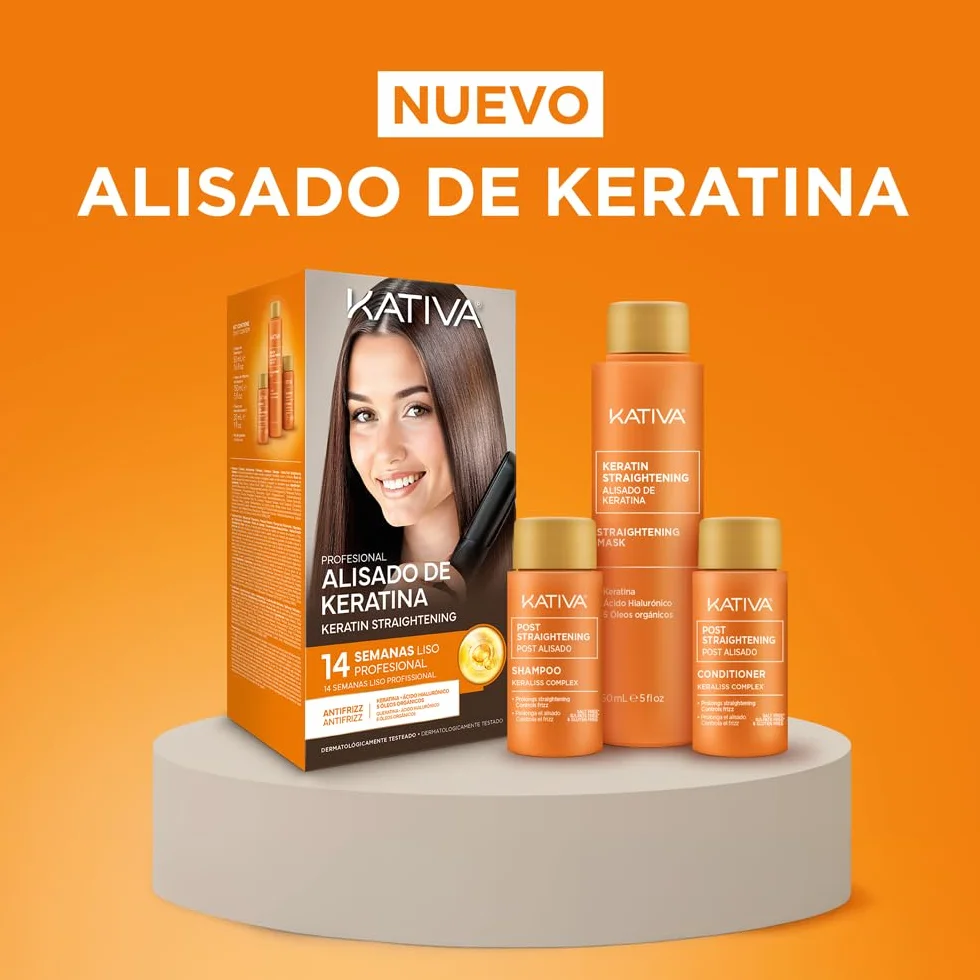 Kativa Kit Alisado Brasileño Tratamiento Profesional con Keratina Hidrolizada Ácido Hialurónico 5 Óleos Orgánicos 14 semanas