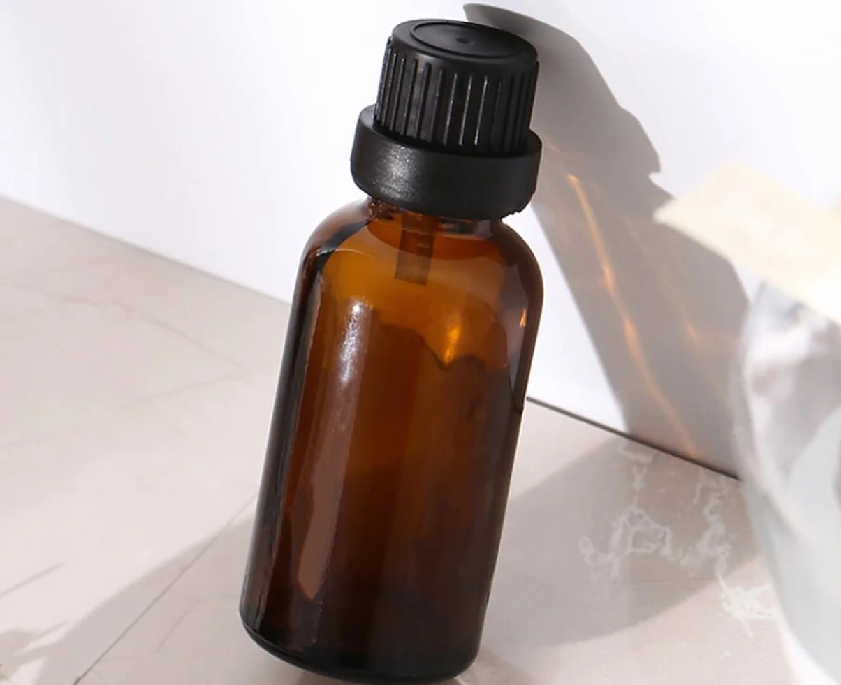 Frascos de vidrio ámbar vacíos 20 ml para aceites esenciales con reductor y tapas negras