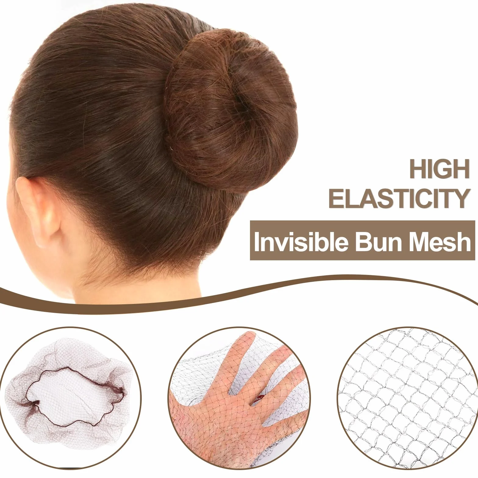 Redecilla Pelo Invisible 24 Piezas con Horquillas, Mallas Elásticas para Moño Ballet