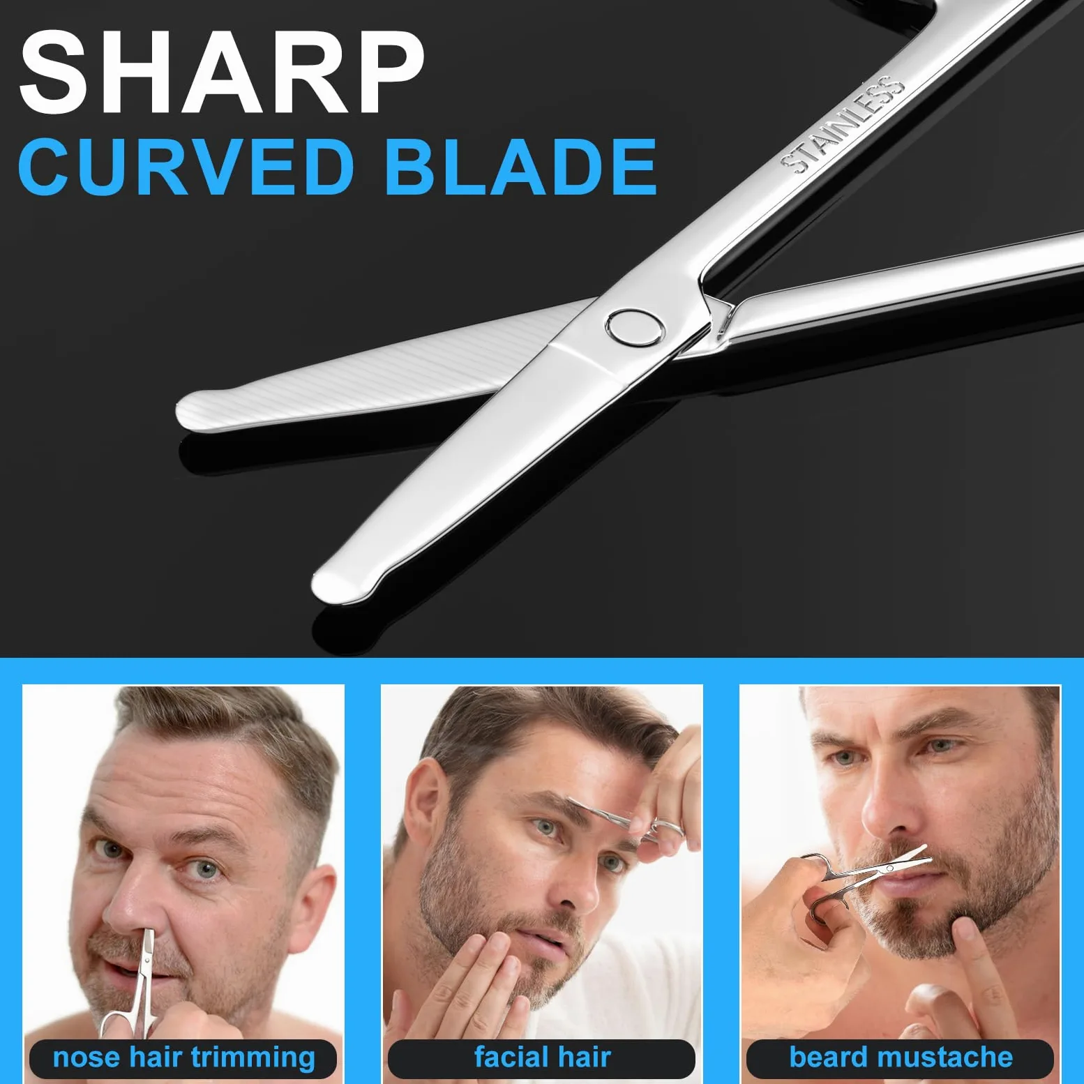 Tijeras de aseo para cejas, curvadas y redondeadas para cejas, vello de nariz, barba, bigote, pestañas, kit de corte de pelo de orejas