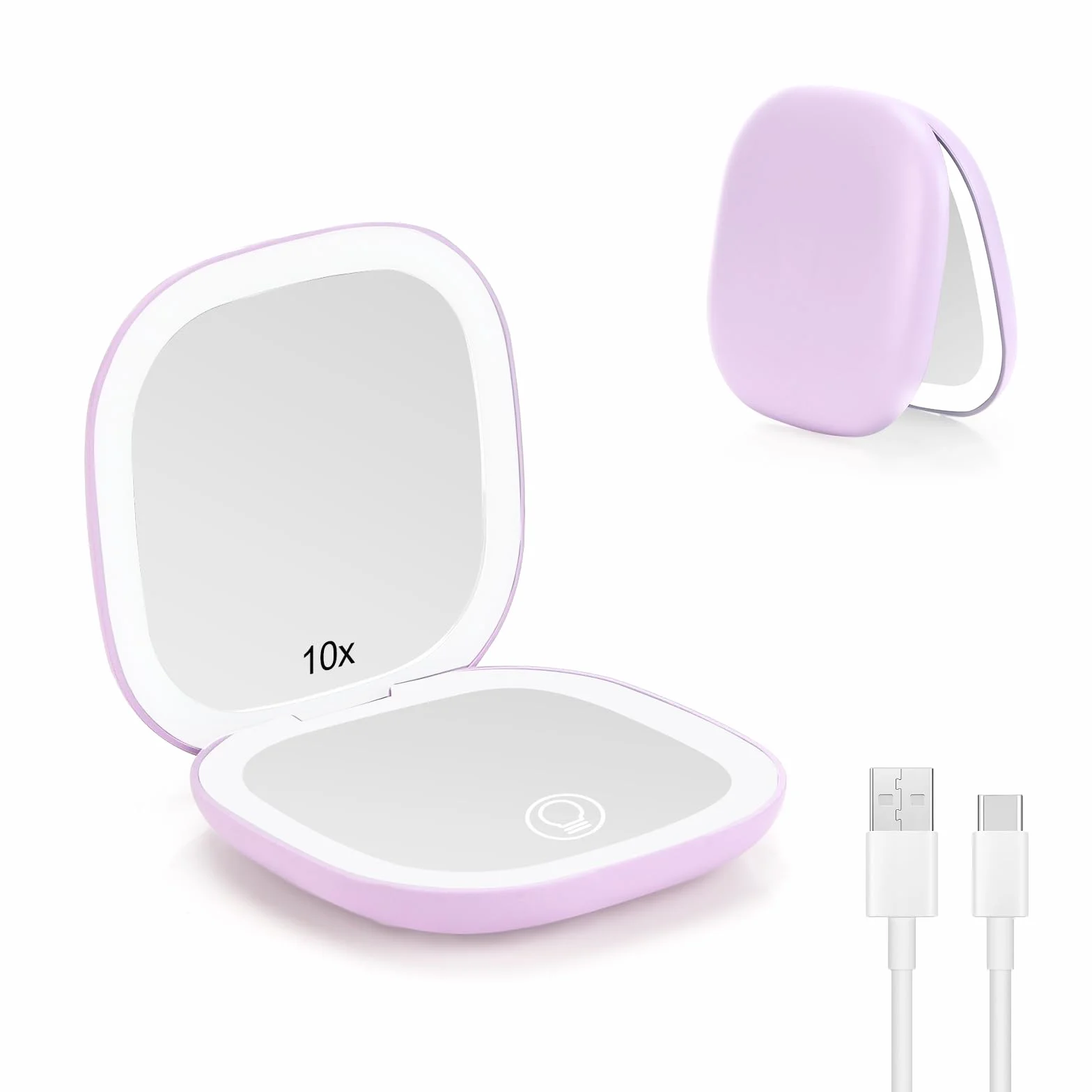 Collazoey LED Espejo de Maquillaje 1X/10X Aumentos USB Recargable 3 Luces Ajustable Plegable Portátil Viaje Morado