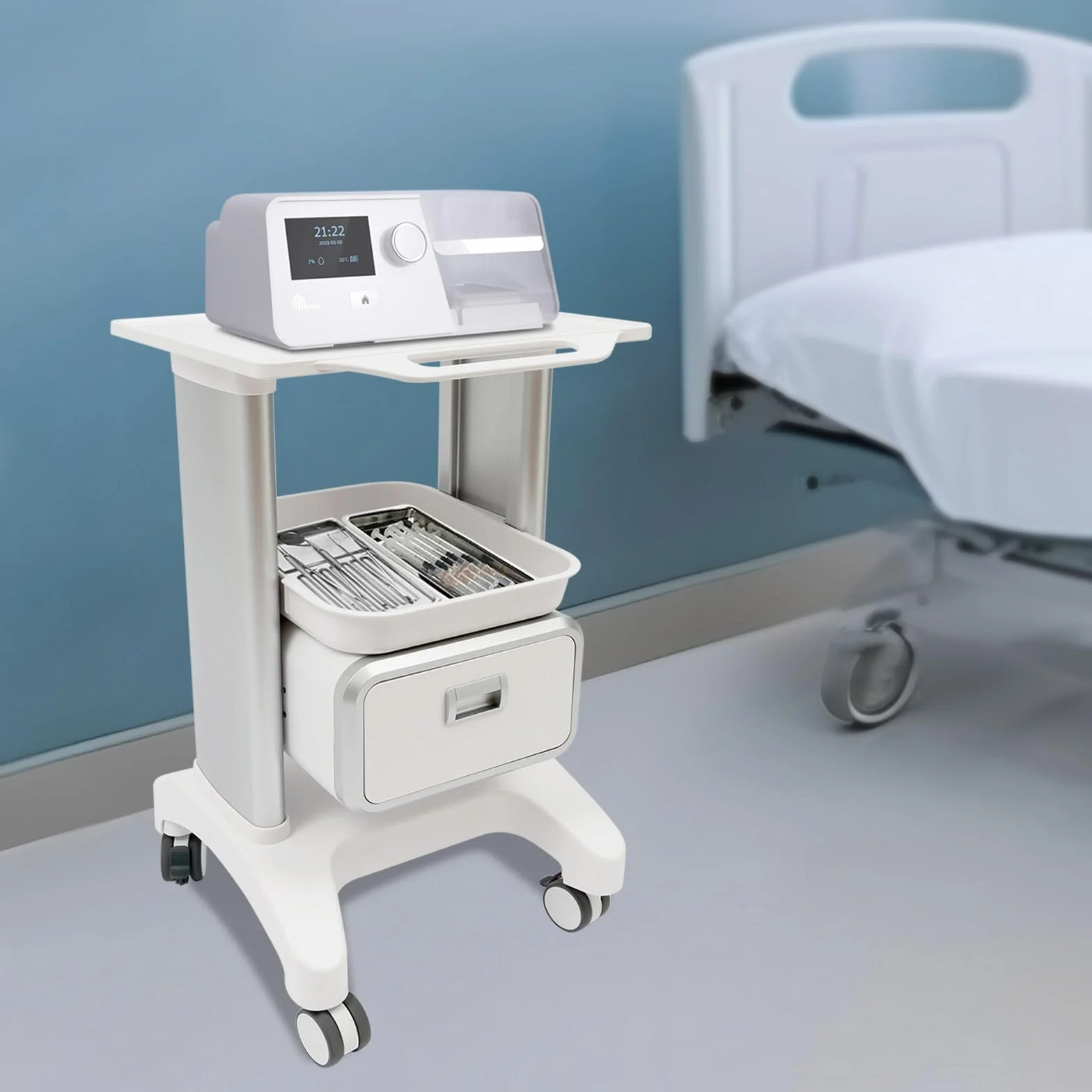 Carro médico con 1 cajón, carrito de laboratorio, 100 kg, carrito de peluquería, carrito de belleza, carrito médico, para laboratorio, clínica, hospital, salo