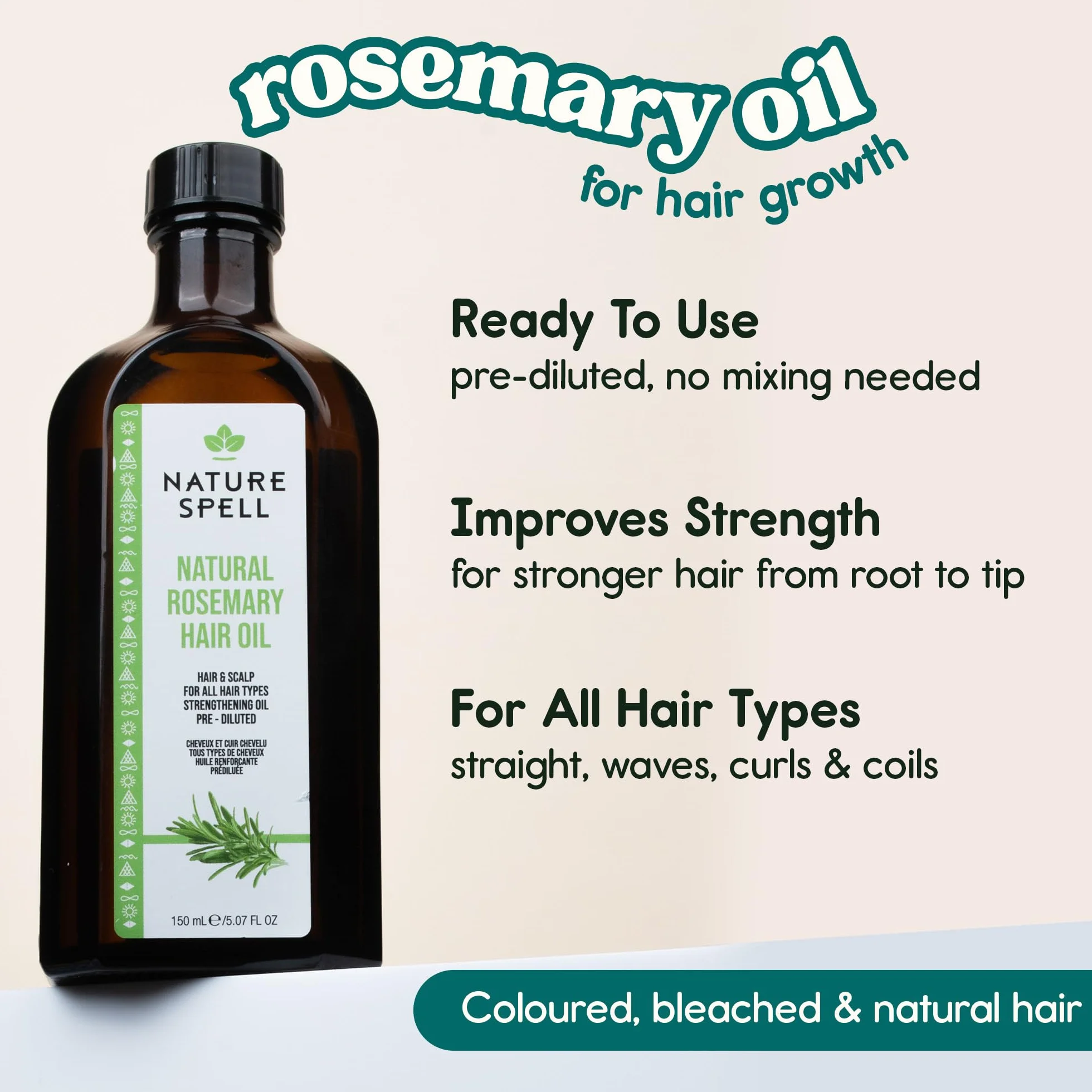 Nature Spell Hair Growth Trio, aceite de romero prediluido para cabello y cuero cabelludo, champú y acondicionador sin sulfatos