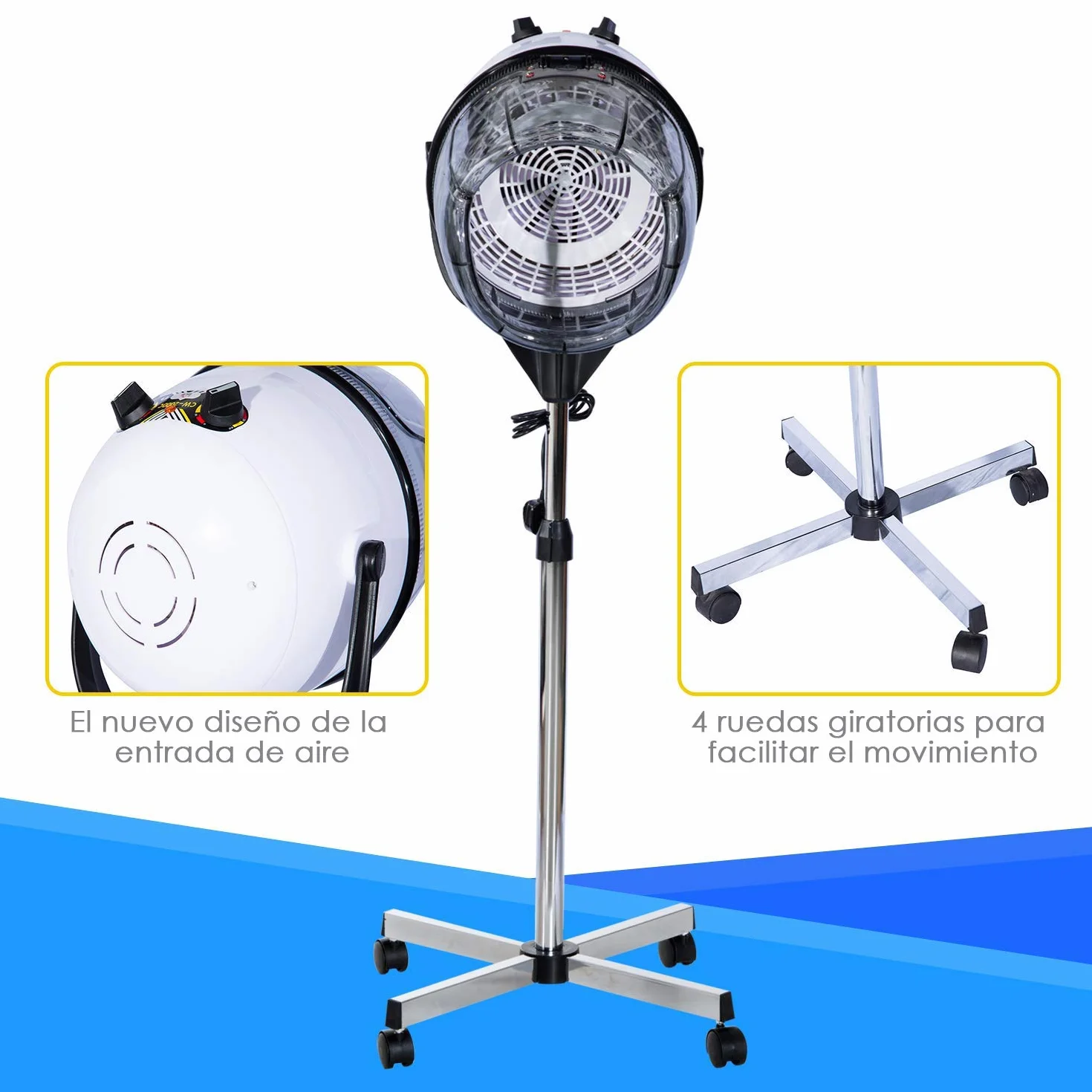 HOMCOM Campana Casco Secador De Pelo 80W Secador De Peluqueria Con Capucha Y Tripode, Blanco