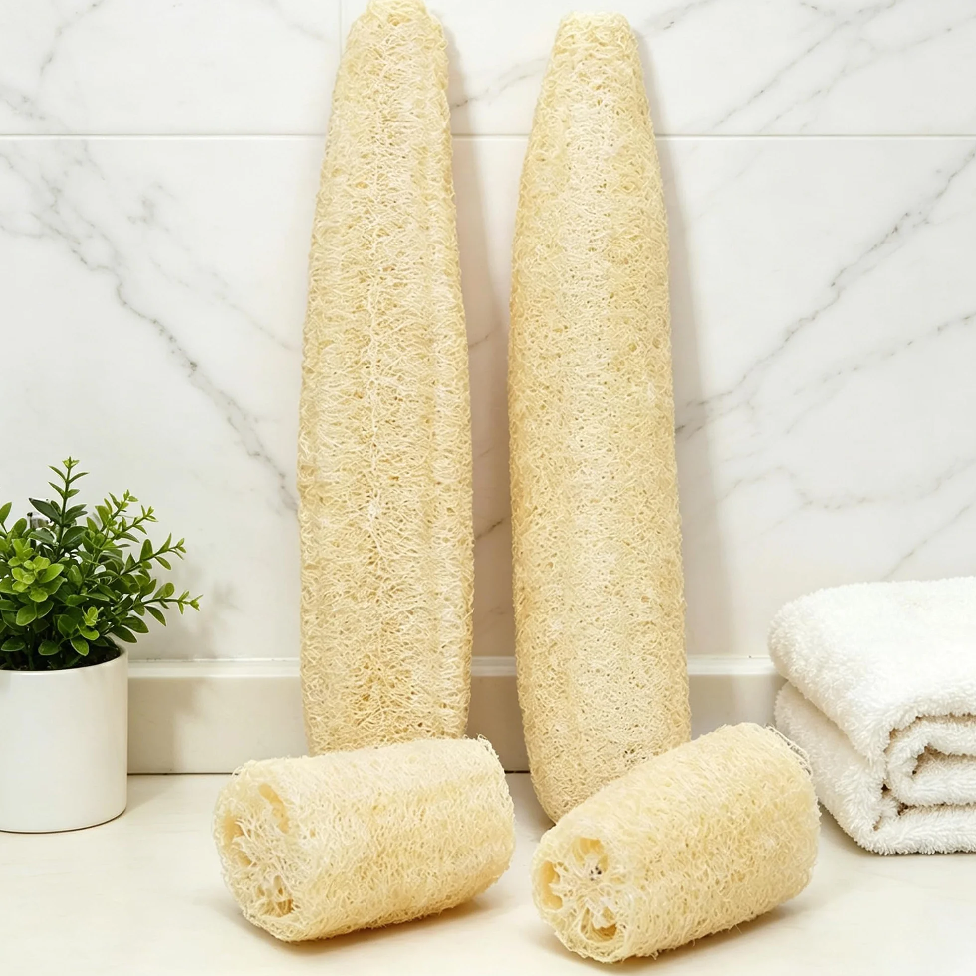 Esponjas de lufa orgánicas naturales grandes exfoliantes para ducha, baño, paquete de 4