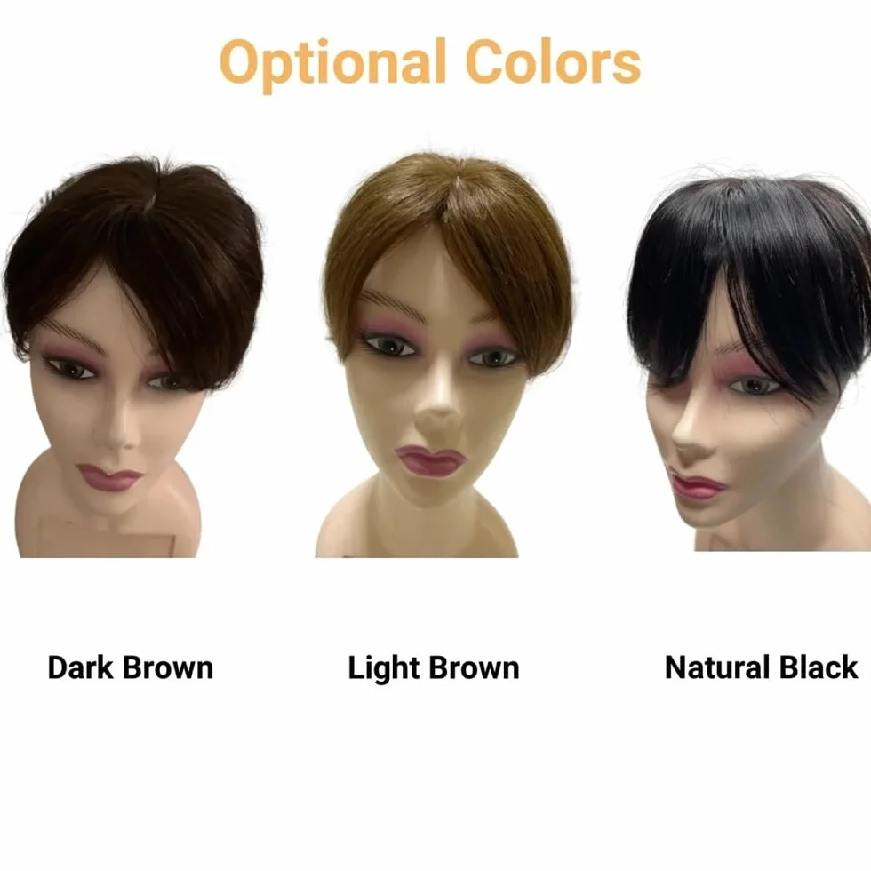 Extensiones de cabello humano natural de 8x10 cm for mujer, con clips finos y encaje suizo for cubrir la calvicie o las canas. 15 cm para mujeres encantadoras(Natural Black)
