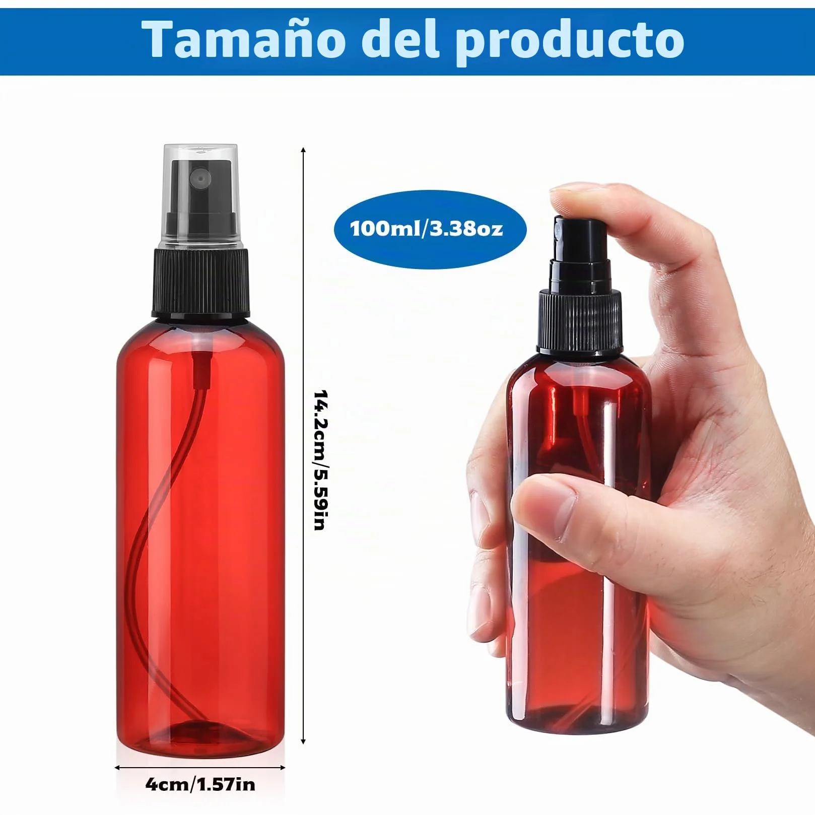 Botellas de Spray Pequeñas 100 ml Vacías para Agua, Cosméticos y Viaje (Transparente/Marrón)