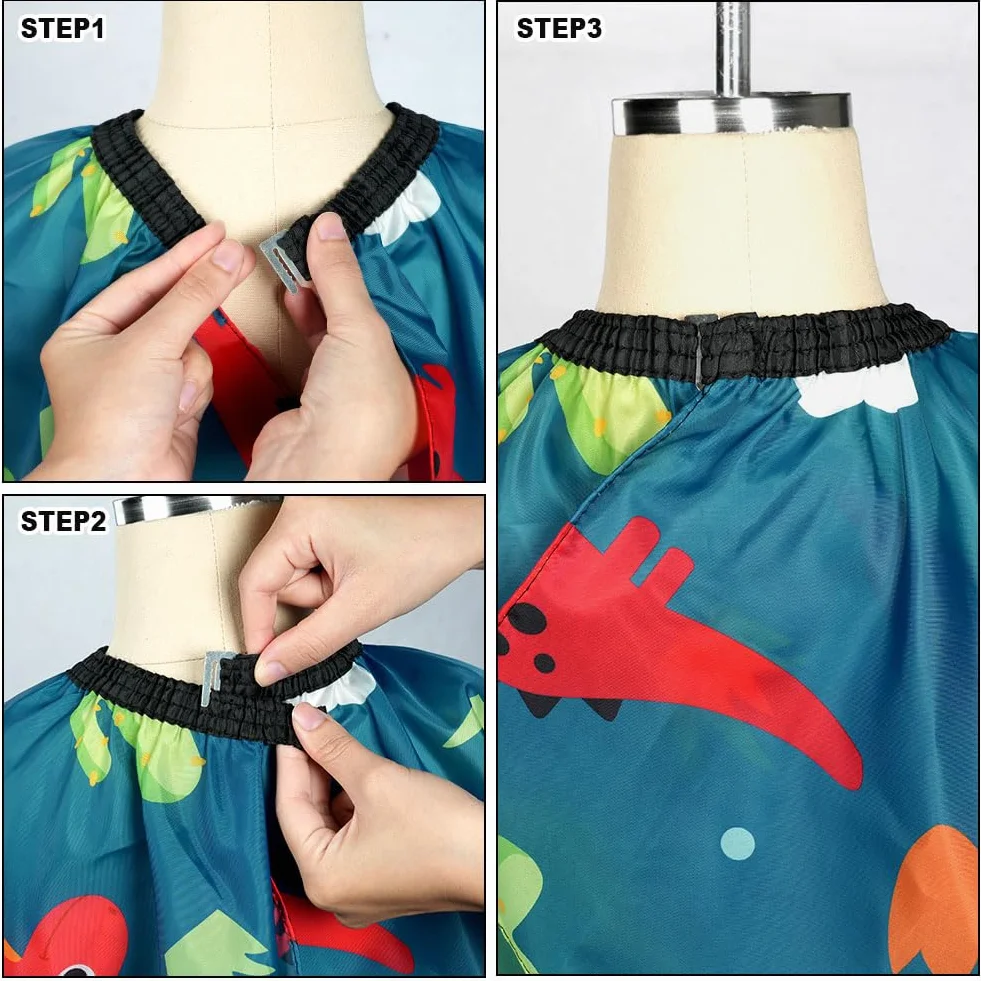 Capas de Peluquería para Niños Impermeable con Cepillo y Peineta Dinosaurio Azul