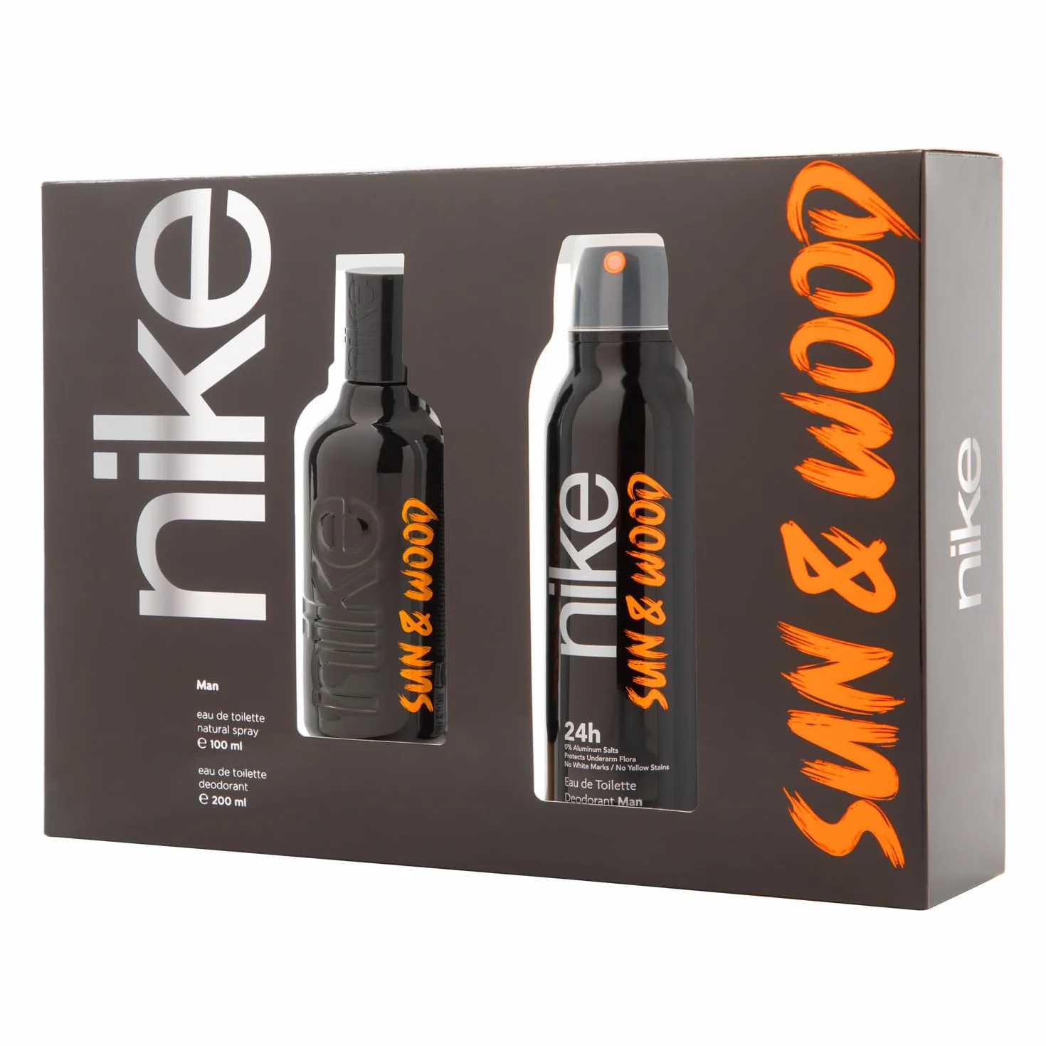 NIKE Sun & Wood Colonia 100 ml + Desodorante 200 ml Estuche de Regalo Hombre Eau de Toilette Aroma Amaderado Frutal Ambarado