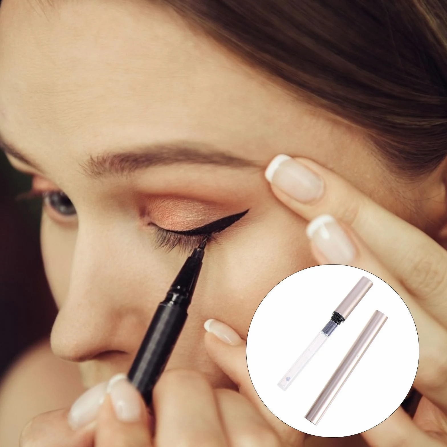 LABRIMP 5 Tubos de Delineador de Ojos Líquido Recargable 1 Ml, Aplicador Bola Metálica, Envases Vacíos Dorados Mate para Maquillaje y Uso Profesional de Belleza
