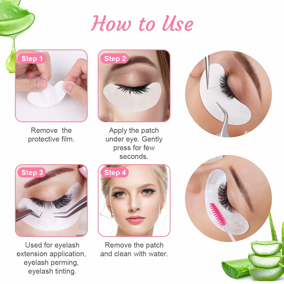 Parches Pestañas Eye Gel Pads, 50 Pares + 10pcs Cepillo, Almohadillas Gel Debajo Ojos para Extensiones de Pestañas