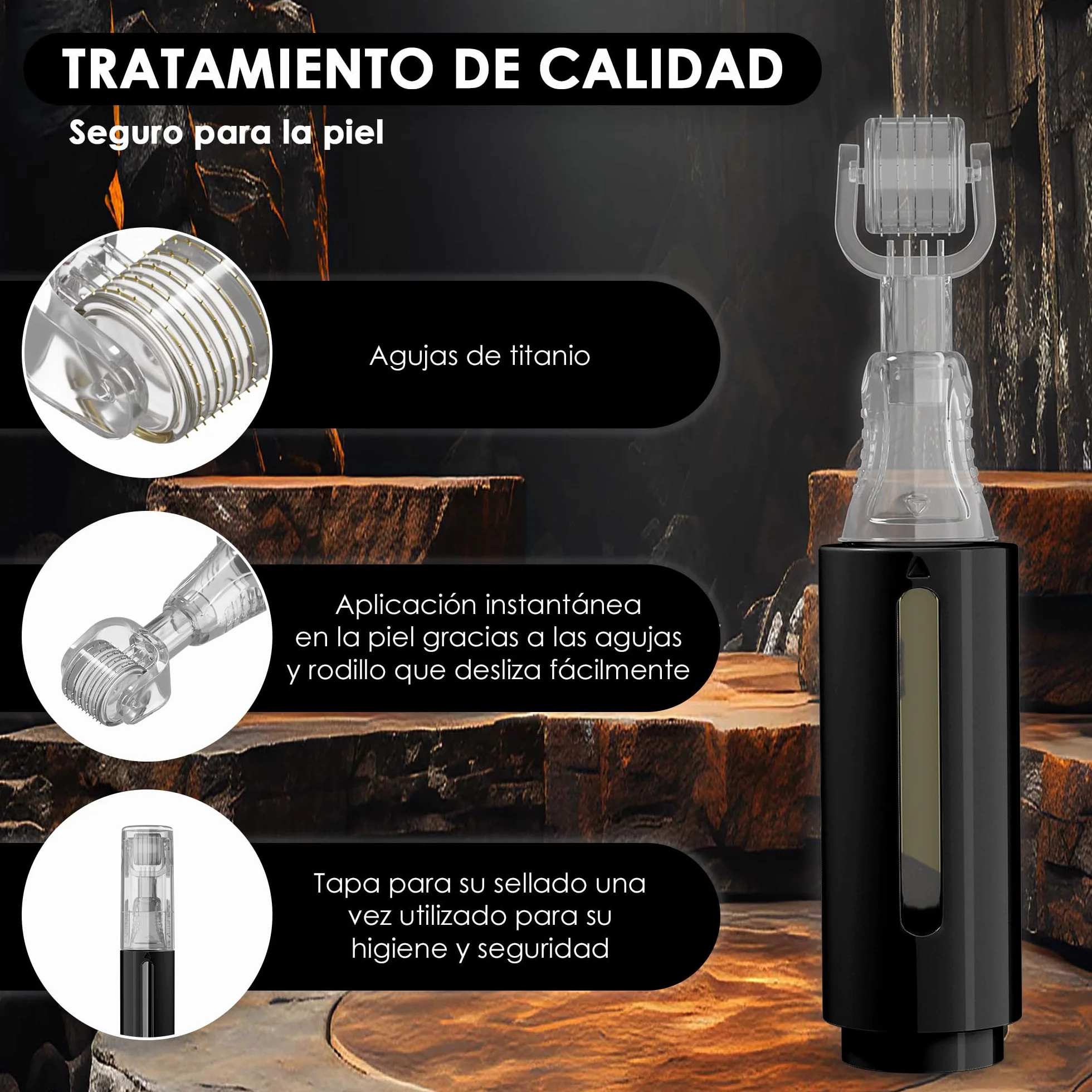 HAMINOS Derma Roller 0,5 mm con Depósito para Cabello, Barba, Piel, 105 Agujas de Titanio