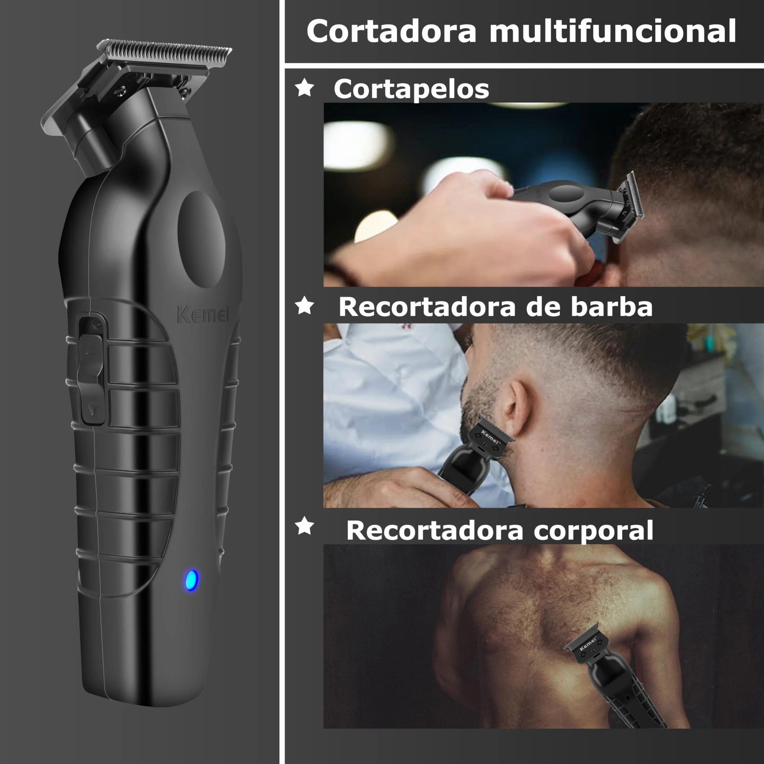 Kemei PG2299 Recortadora de Pelo Profesional para Hombres, Kit Inalámbrico