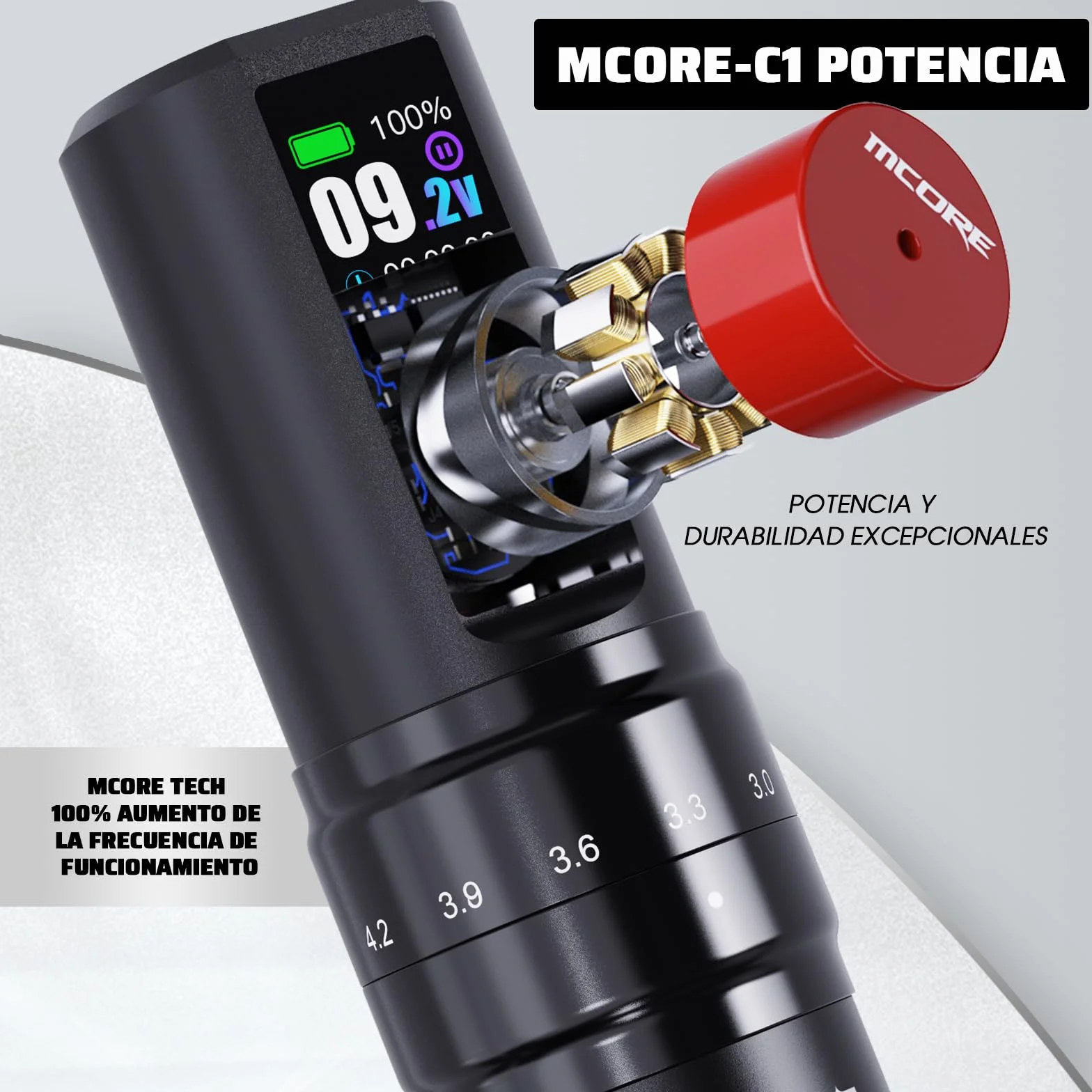 Mast Fold2 Pro Máquina de tatuaje inalámbrica pluma Máquina de tatuaje rotativa Pistola de tatuaje 7 golpes Longitud 2pcs Batería 2000mAh Motor poderoso por Mcore Pantalla de pantalla inteligente Rosa