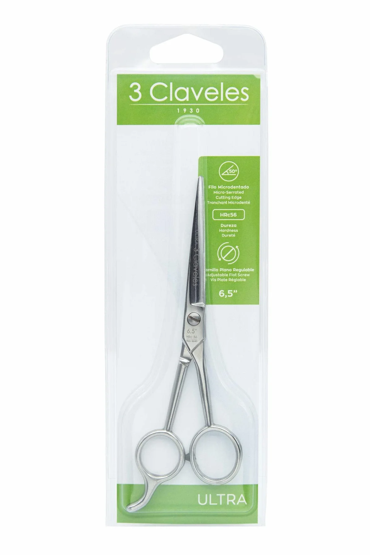 Tijera Para El Cabello De Corte 6.5" Acero Inoxidable Microdentado 3 Claveles Ultra