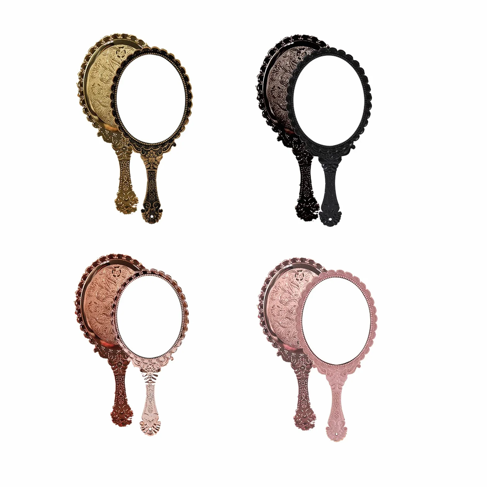 Espejo de Mano Vintage 4 Piezas, Espejo de Tocador Retro con Mango, Espejo de Maquillaje Ovalado para Mujeres