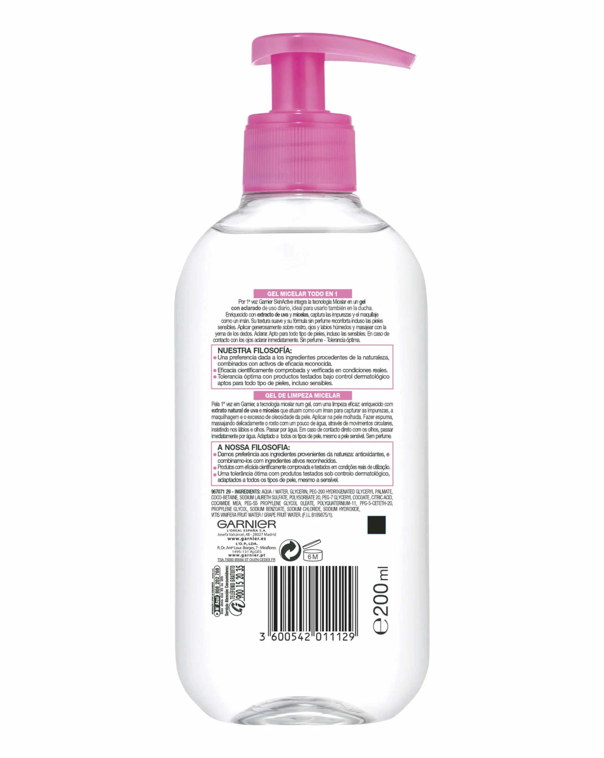 GARNIER Skin Active Gel Micelar Desmaquillante Todo en Uno 200 ml