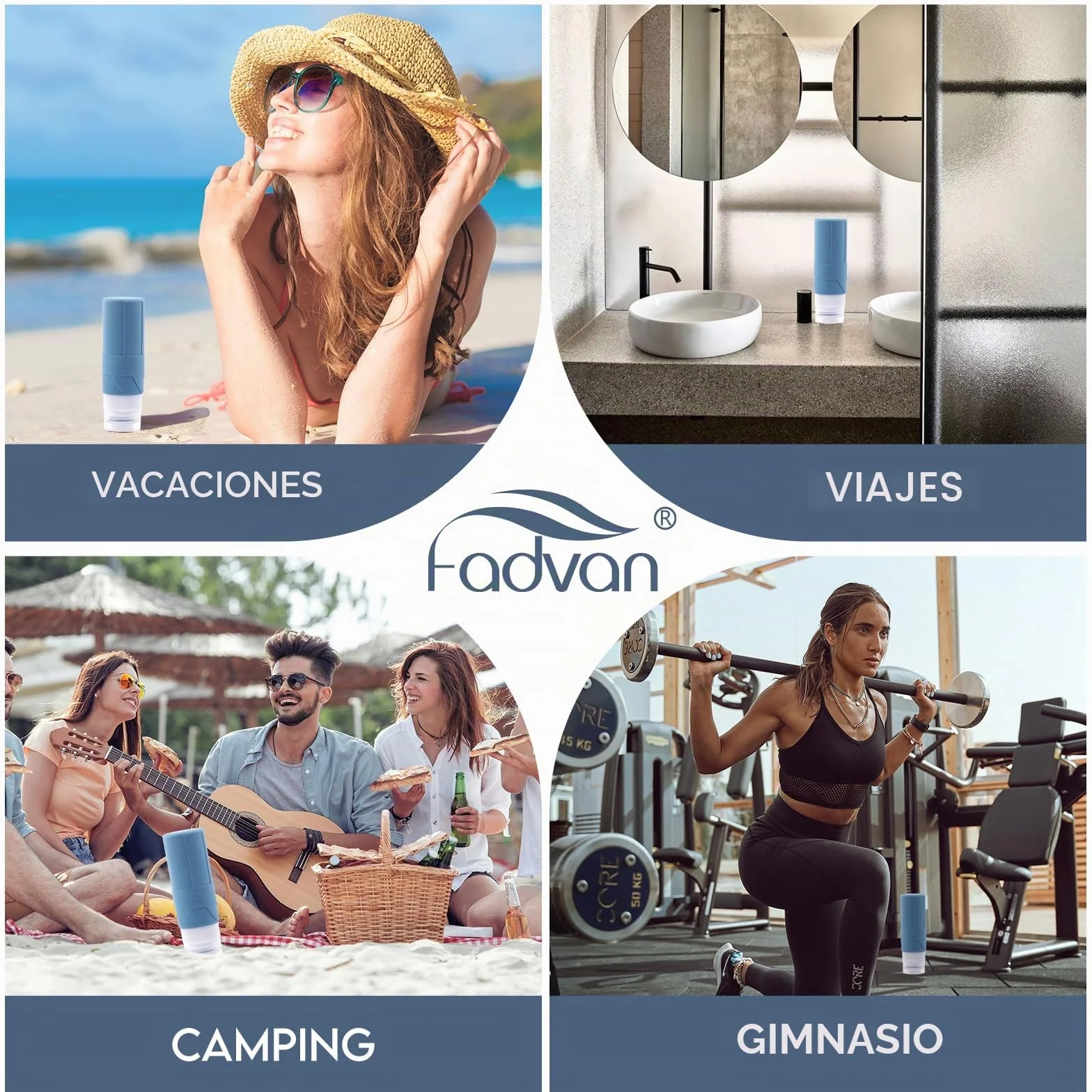 FDADVAN Botella de Viaje de Silicona 100ml 4 Unidades Kit de Viaje para Champú Gel de Ducha Morandi