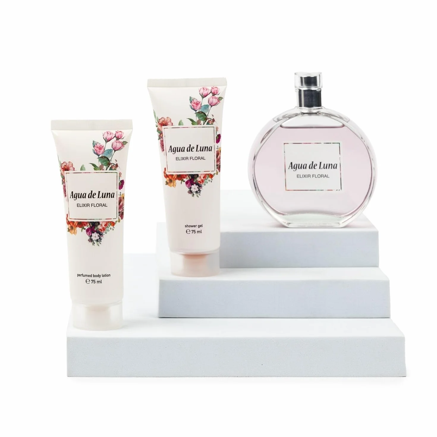 AGUA DE LUNA Elixir Floral Colonia 100 ml Crema Corporal 75 ml Gel de Baño 75 ml Estuche Regalo Mujer Eau de Toilette Femenina Aroma Cítrico Floral Fragancia Fresca Larga Duración