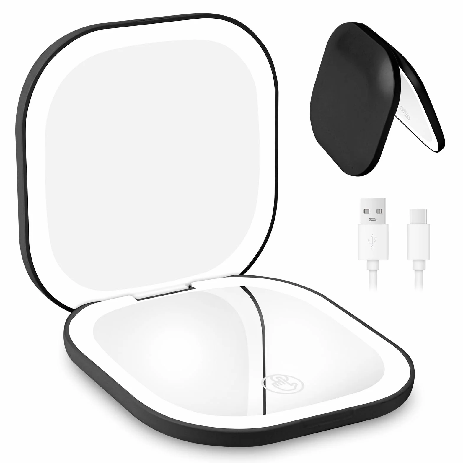 HOTUT Espejo de Maquillaje de Doble Cara 3X/1X Aumento Pequeño de Bolsillo Viaje Luz Regulable Negro