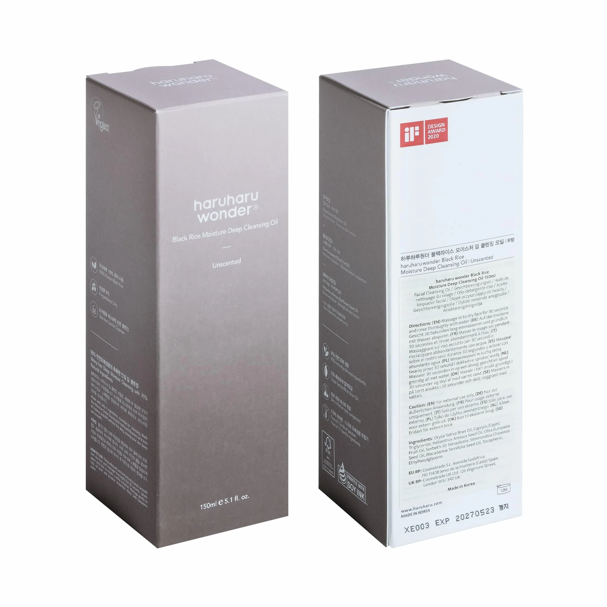 haruharu wonder Black Rice Moisture Cleansing Oil 150ml No comedogenico