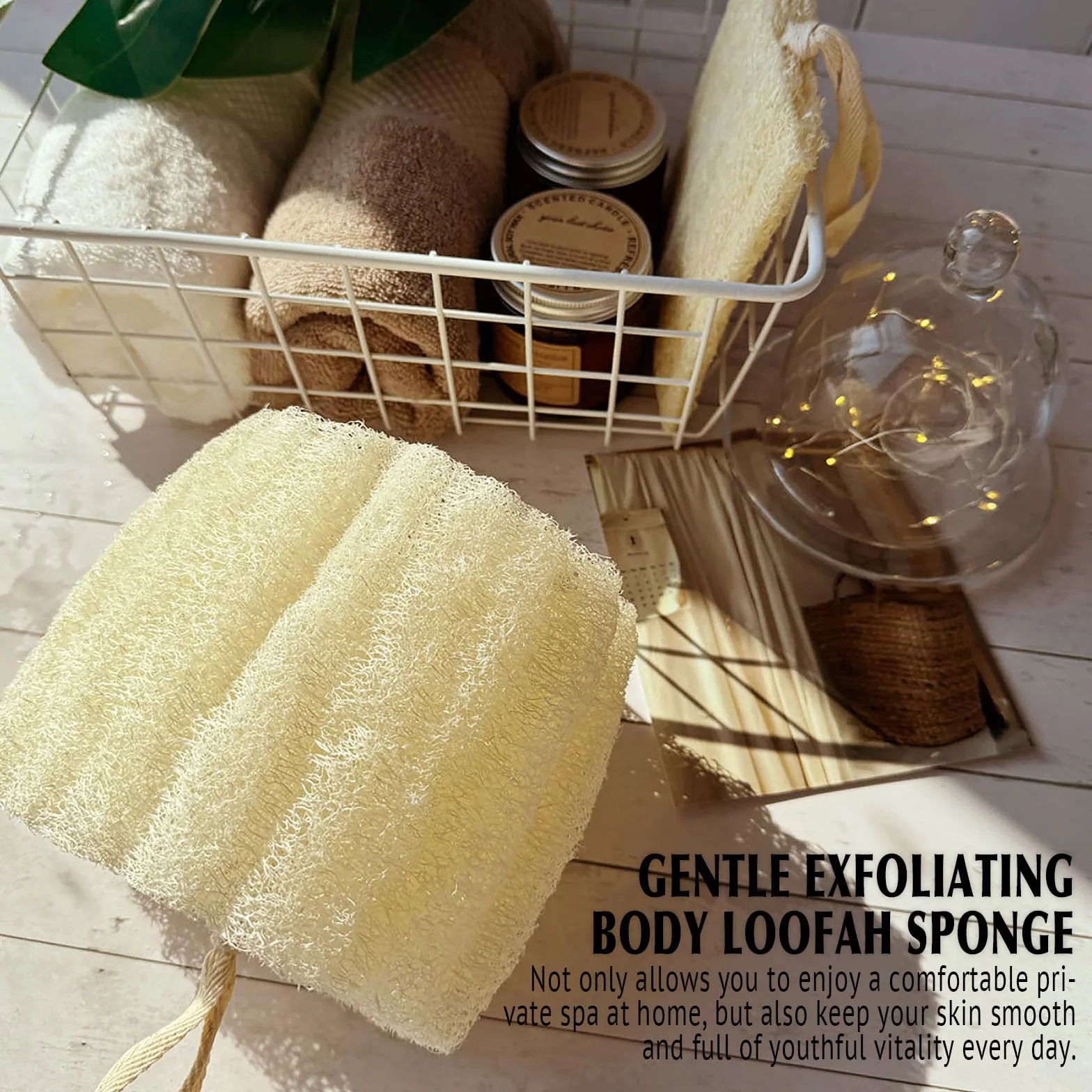Esponja de lufa natural para baño, exfoliante corporal suave, 5.5 in, paquete de 2