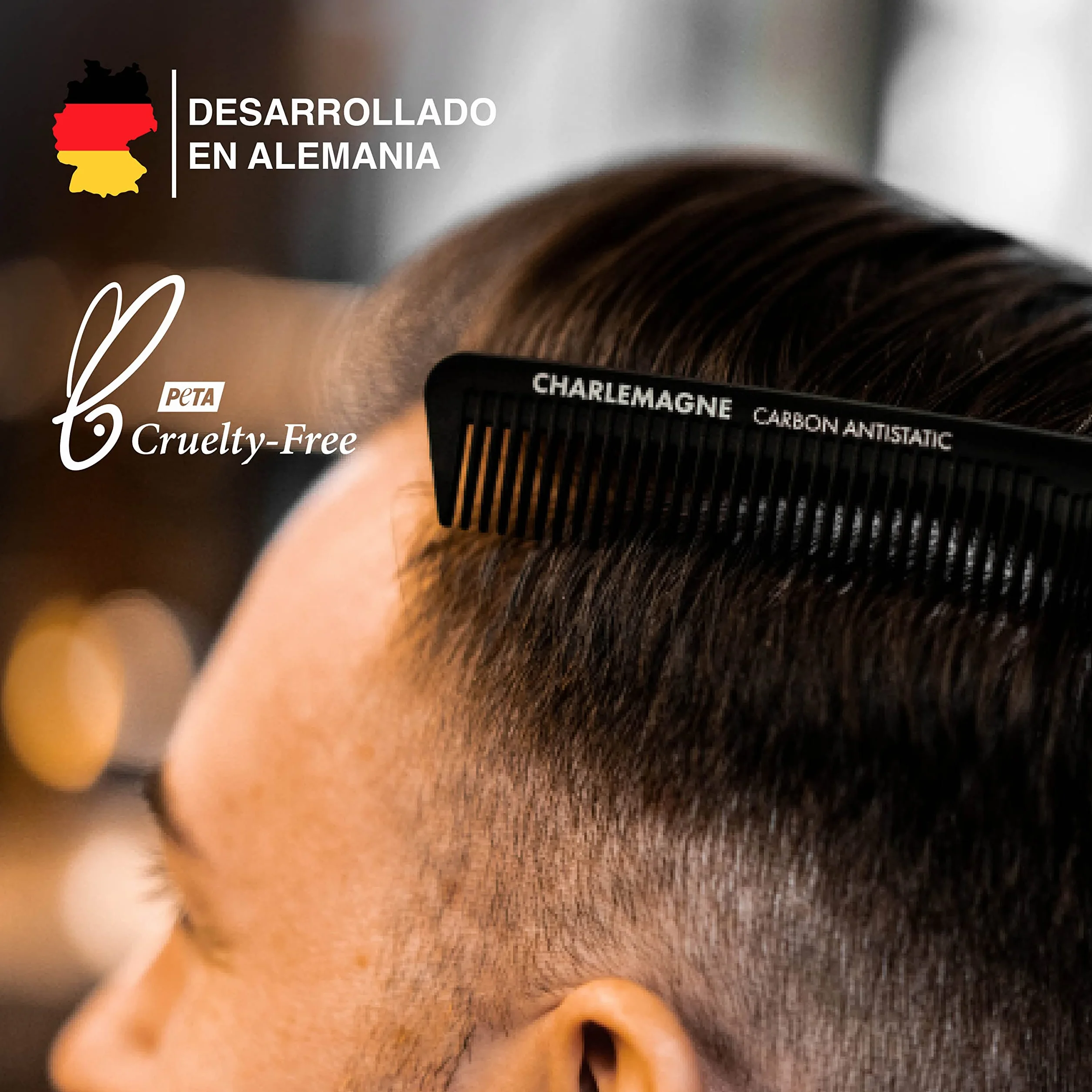 Charlemagne Peine para el Cabello de Carbono Premium Anti-irrompible Anti-estático Doble Cara Hombre Mujer