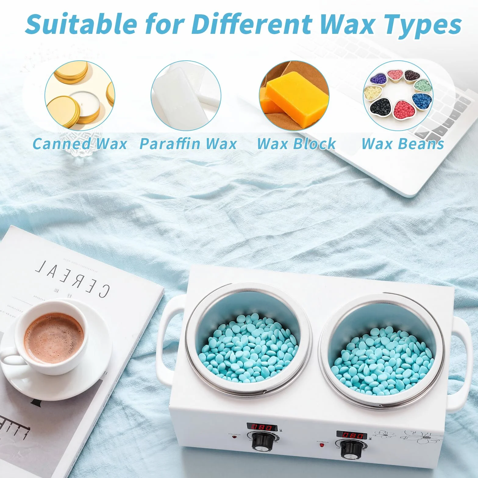 Máquina calentadora de cera doble cubeta, iklestar kit profesional digital calentador de cera depilatoria, calentador eléctrico para cera dura con palitos y cuencos de silicona para spa en casa