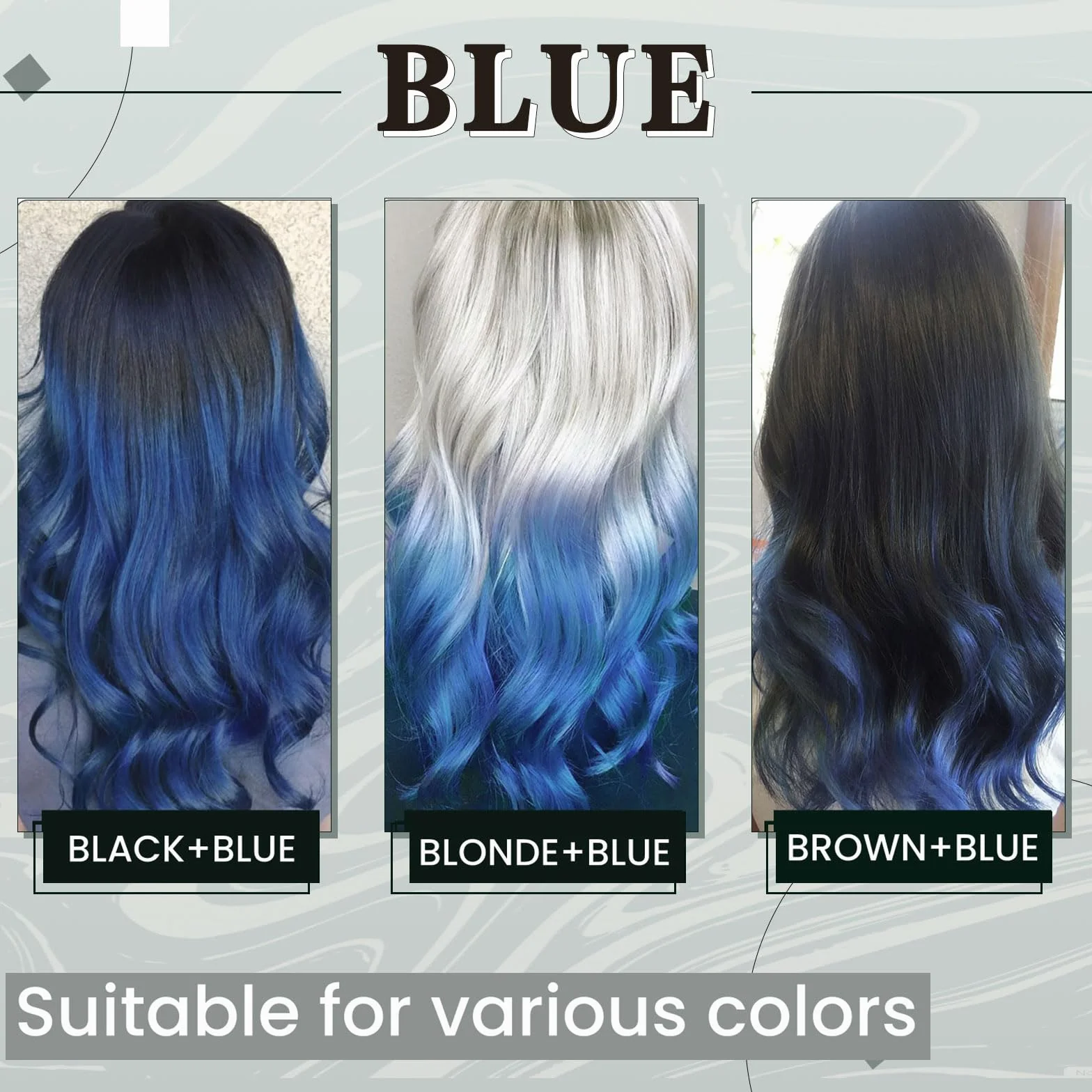 Extensiones de Cabello Colorido Natural Humano 25g 16 Pulgadas Azul RUNATURE 5 Piezas