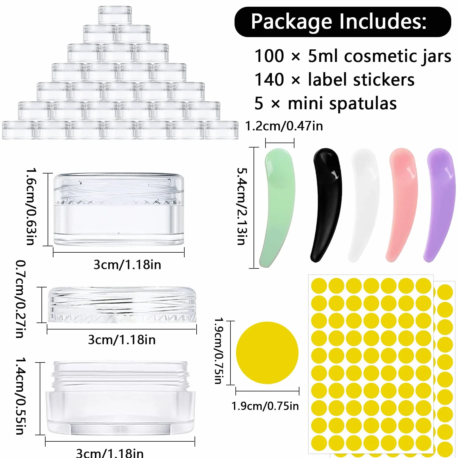 Tarros de Plástico 5g/5ml 100 Piezas Envases Cosmético de Viaje Pequeños Transparente con Tapas