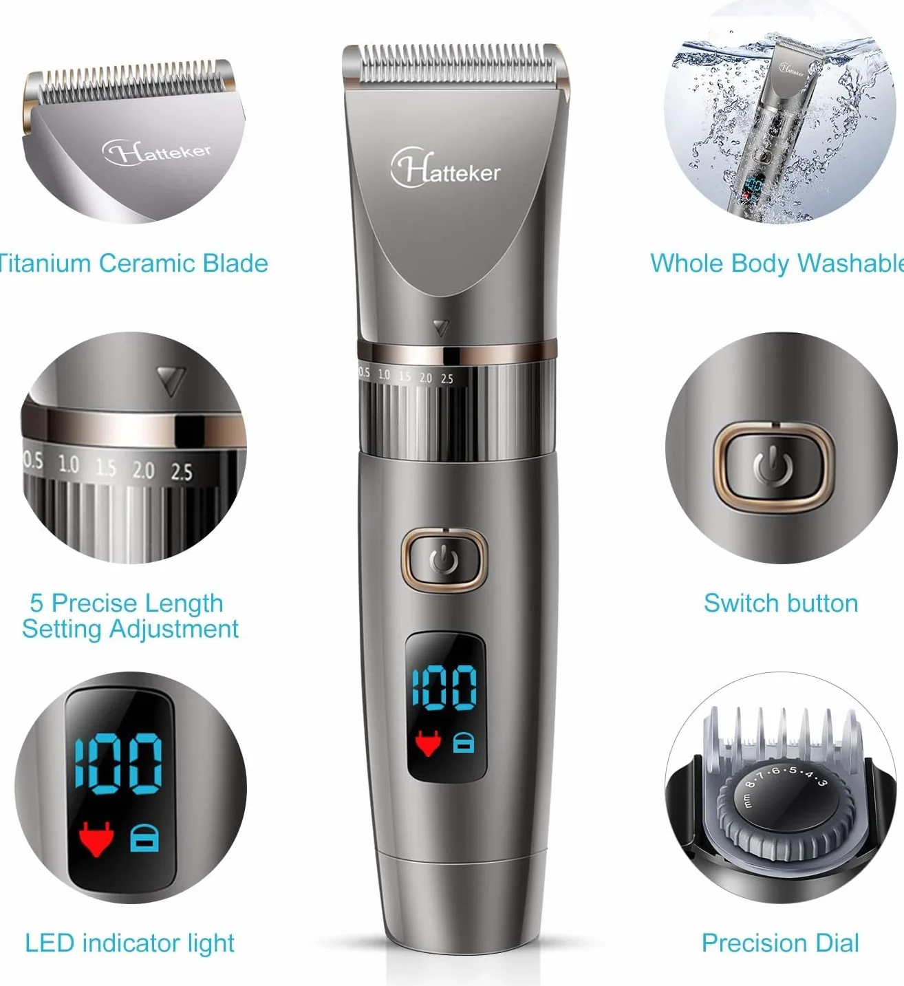 Hatteker Cortapelos Hombre Maquina Cortar Pelo Cortadora Barbero Electric Recortador Barba Waterproof