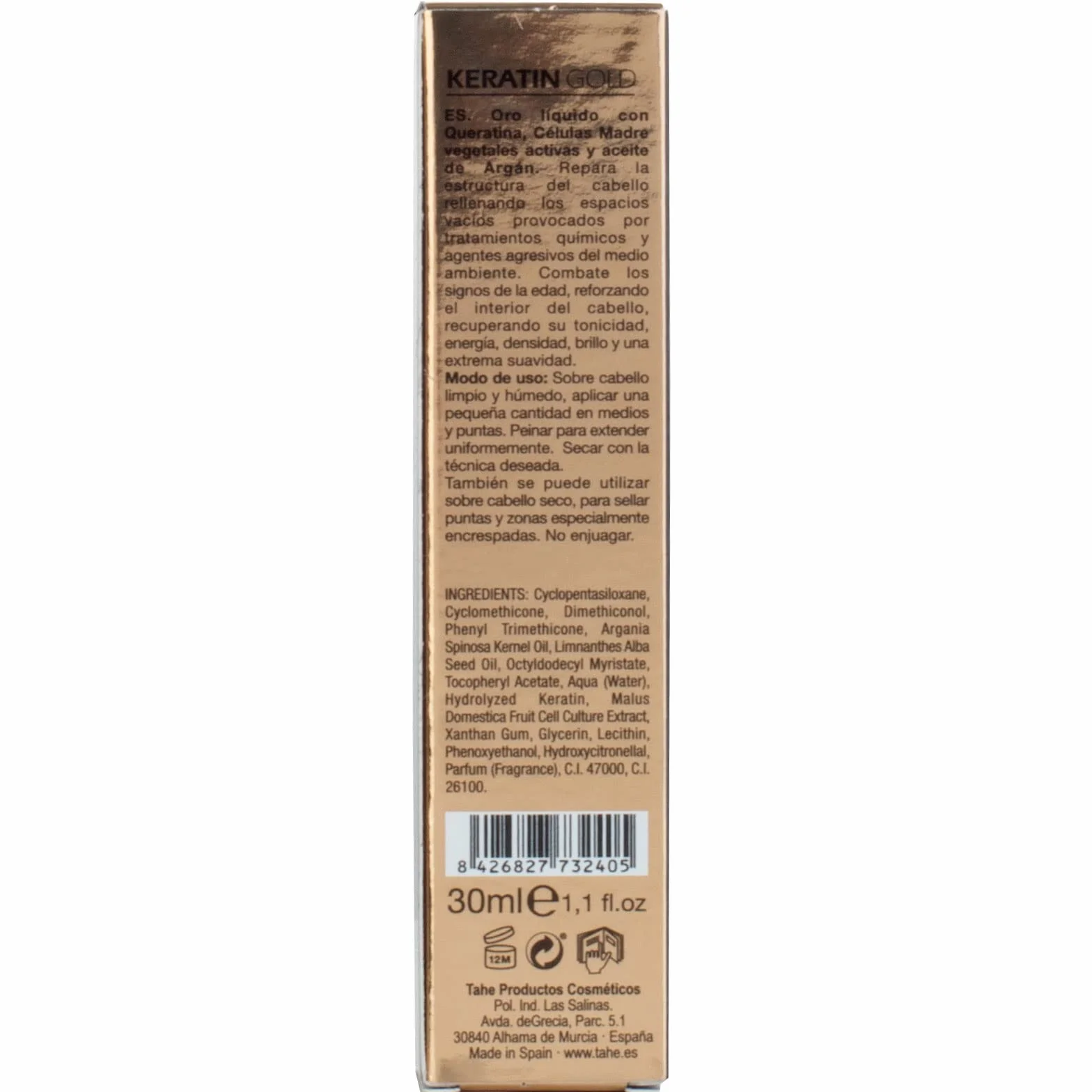 Tahe Keratin Gold Oro líquido con Queratina Pura, Células Madre Vegetales Activas y Aceite de Argán, 30 ml