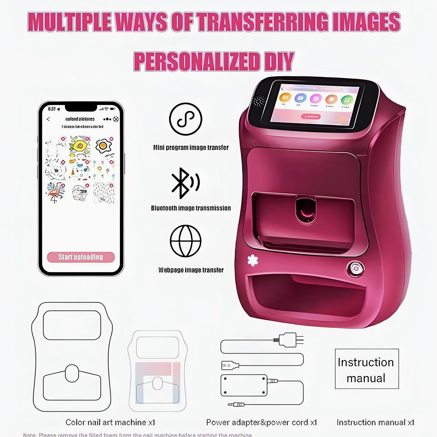 Máquina Inteligente para Pintar uñas 3D, Impresora portátil Digital móvil para decoración de uñas con Pantalla táctil, Belleza y Cuidado Personal para uñas en casa de niñas Pink