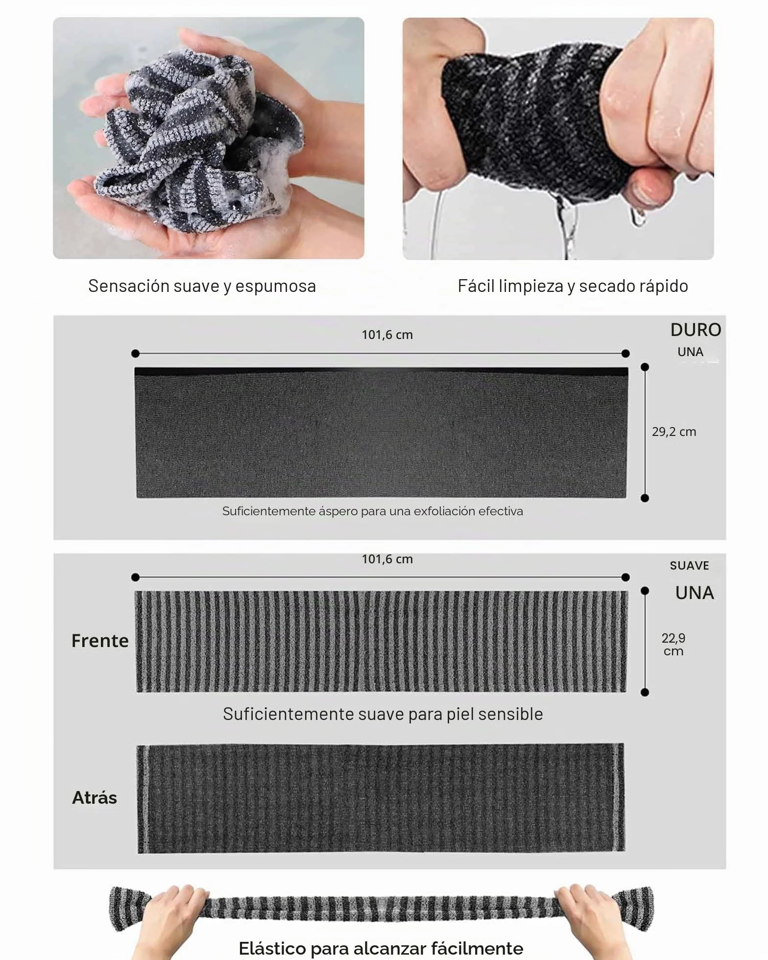 Yiclick Paquete de 2 Toallas Exfoliantes - Esponja de Lufa para Cuerpo - Exfoliante de Espalda Suave y Áspera