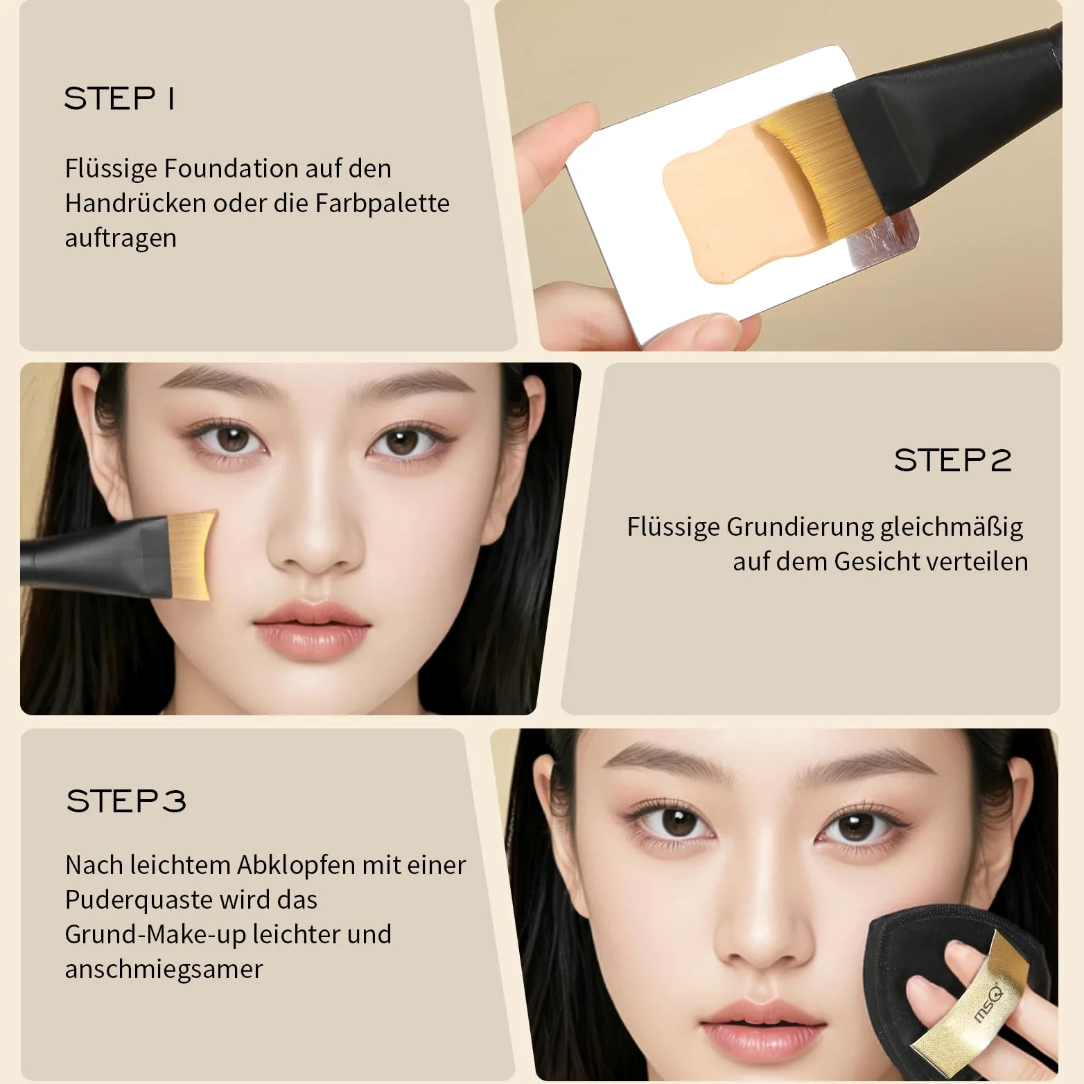 MSQ 1 brocha para base de maquillaje, ultrafina, para maquillaje líquido