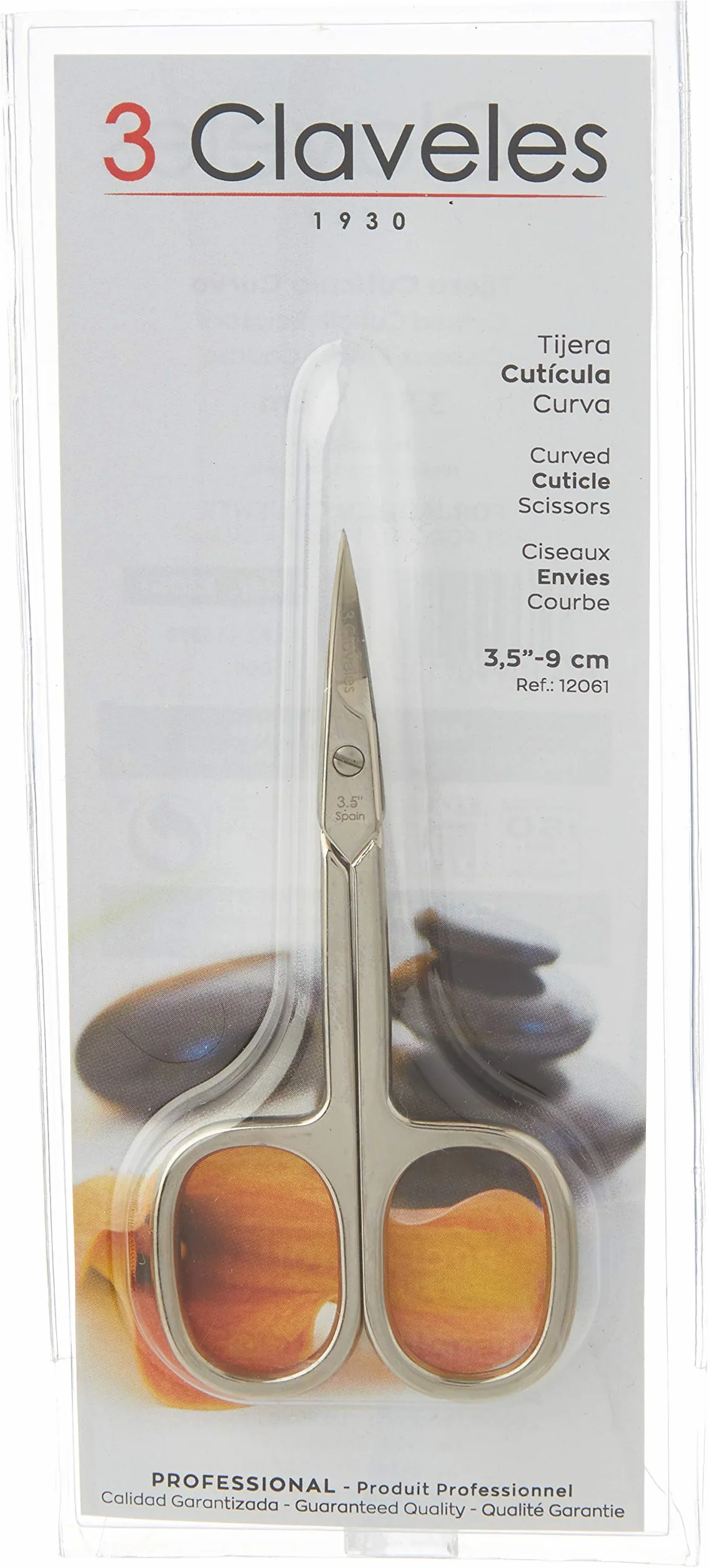 3 Claveles Tijeras De Manicura Acero Carbono 3.5" (9 Cm) Curvas Niquelada Gris
