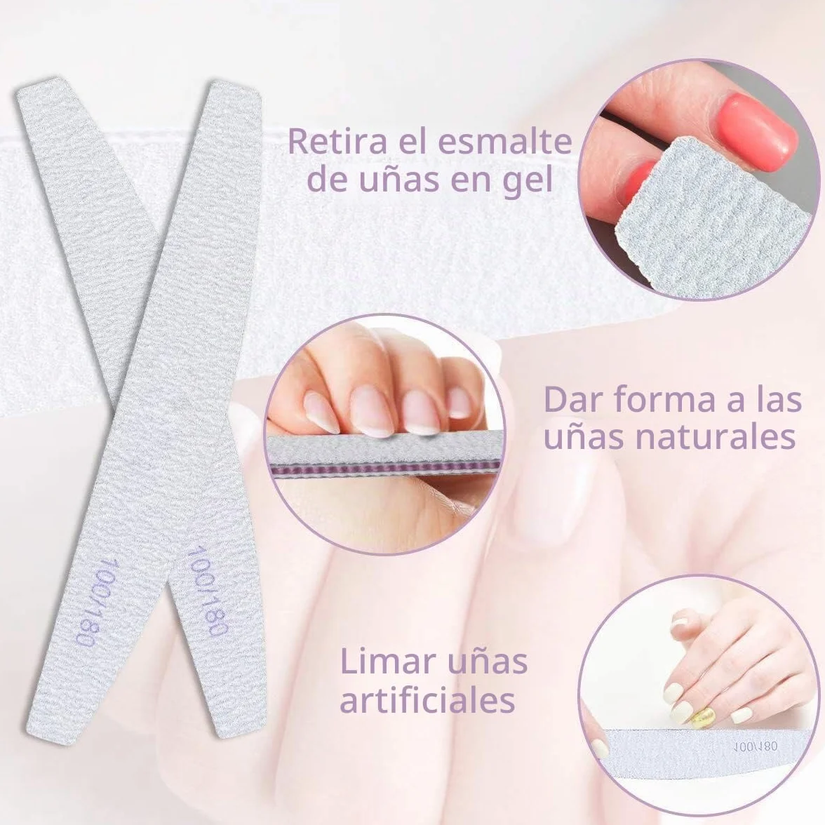 Lima de uñas profesional 100/180 grano lavable 16 unidades doble cara para salón