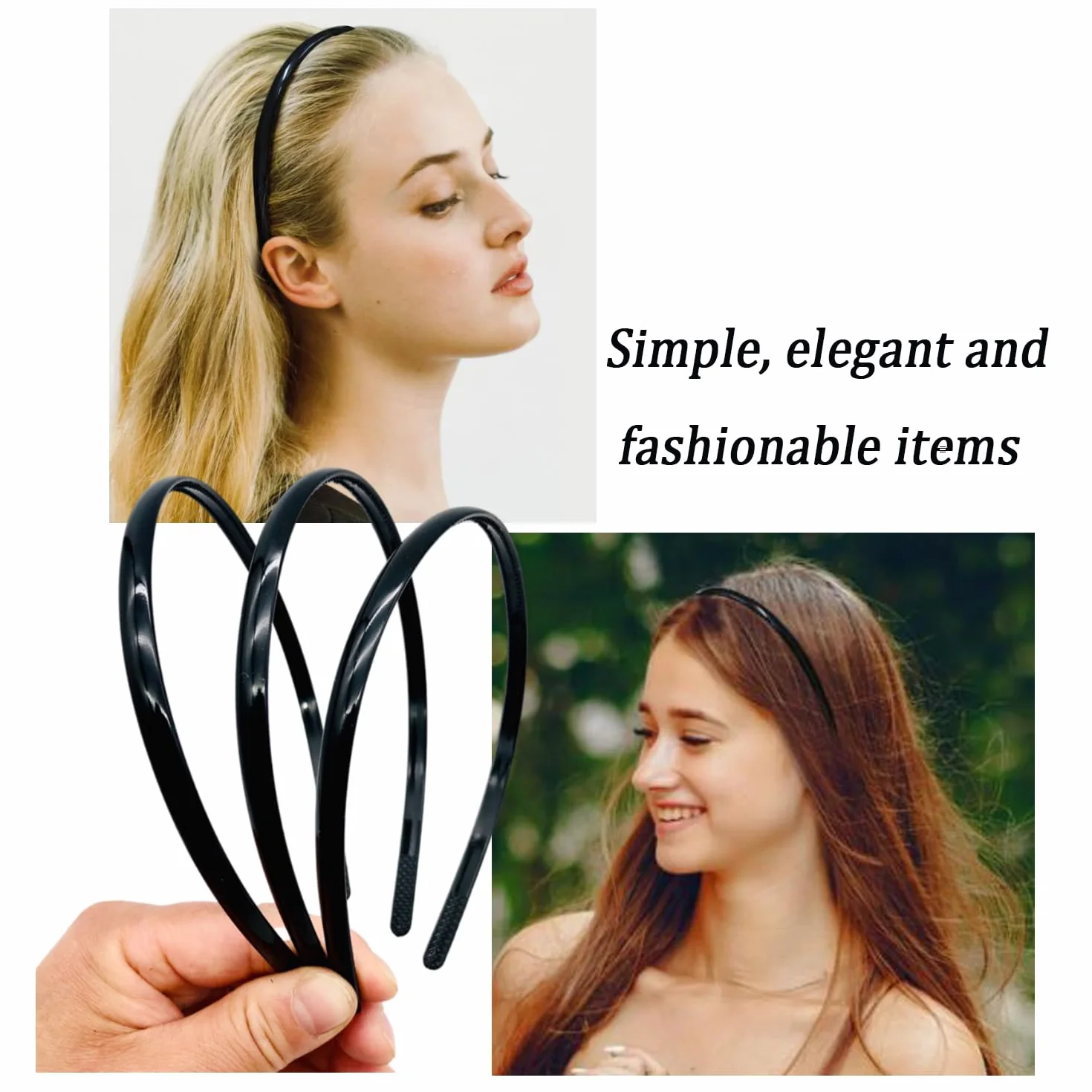 Diademas de Satén 8mm Negras para Niña Mujer Accesorios de Pelo (Negro)