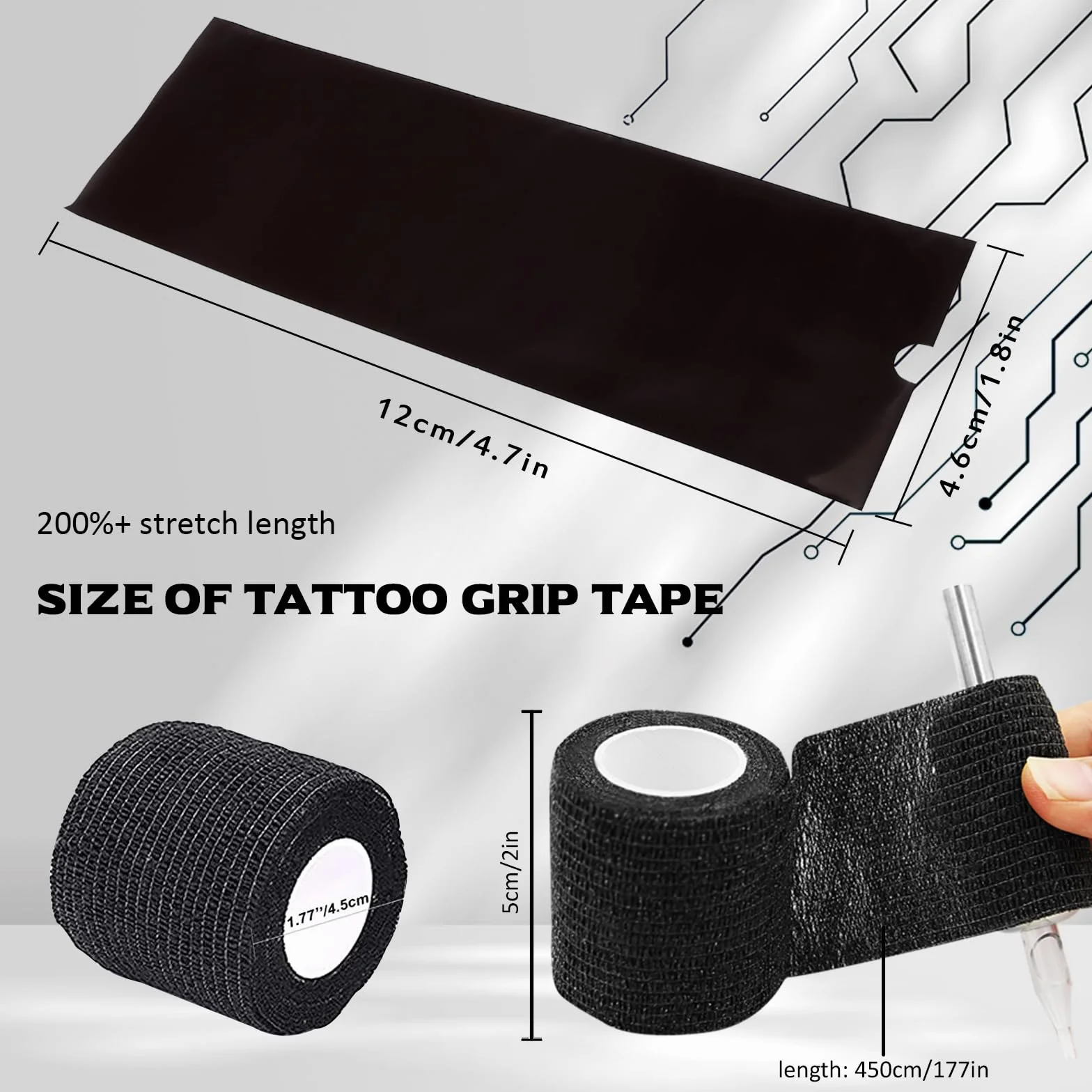 Cubierta de Agarre de Tatuaje y Bolsas para Máquinas Tatuaje Set, Rayyl 204pcs Set Accesorios de Tatuaje Artista de Tatuajes (Negro)