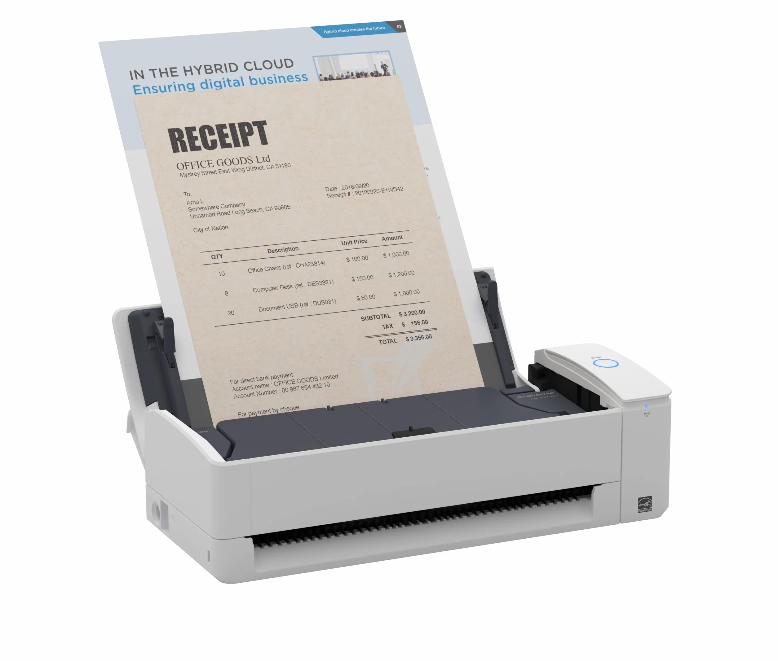 Escáner automático de Documentos ScanSnap iX1300 Blanco Dúplex USB 3.2 WiFi
