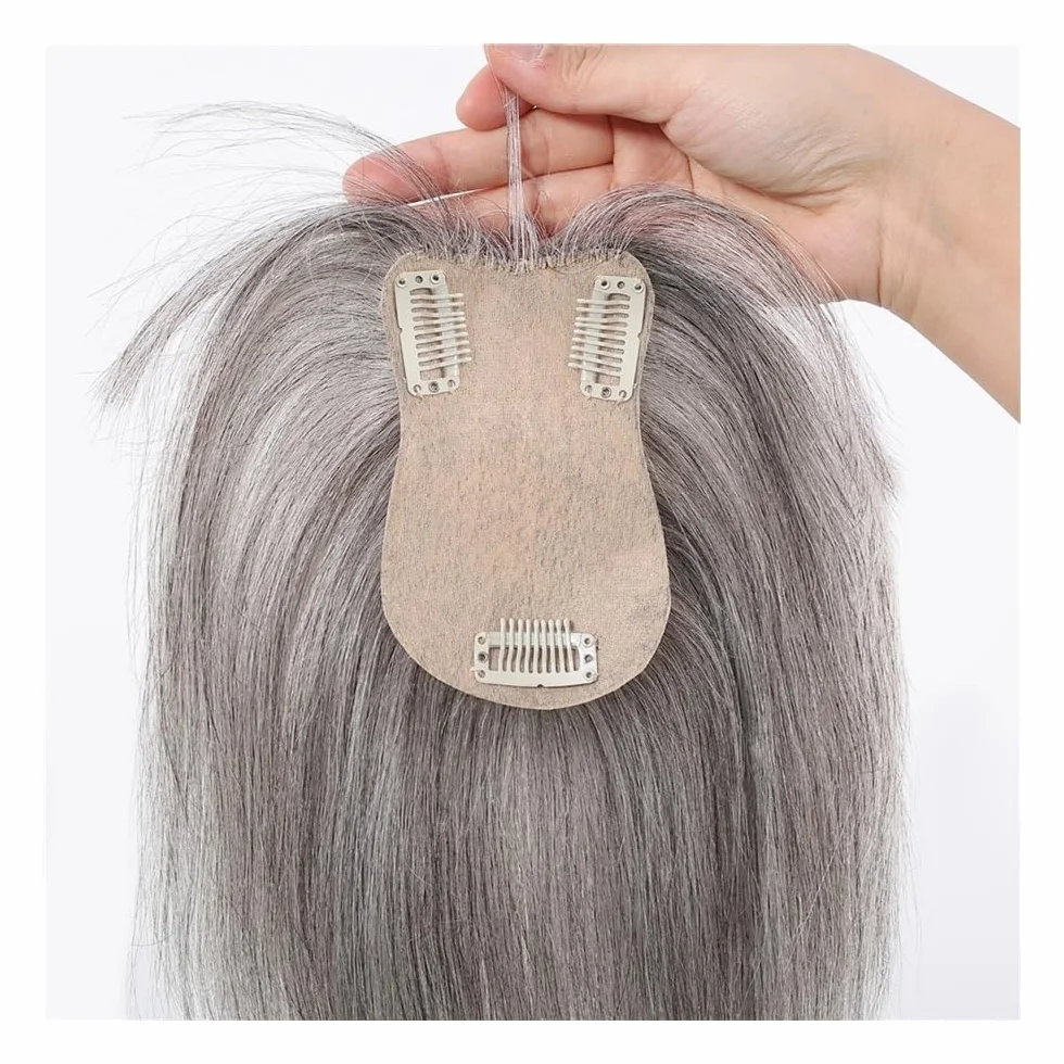 Postizos de cabello humano for mujer, extensiones de flequillo medio con cobertura 3D de 360°. Adorno de pelo para mujer(Brown mix dark blonde)