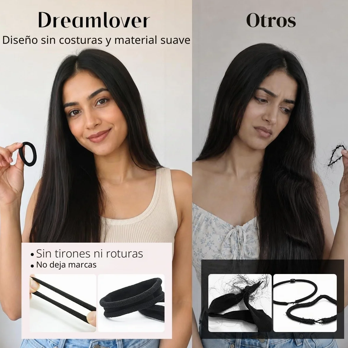 Dreamlover Gomas de Pelo Negras 50 Piezas Coleteros Pelo Mujer Antirotura Elástico Cabello
