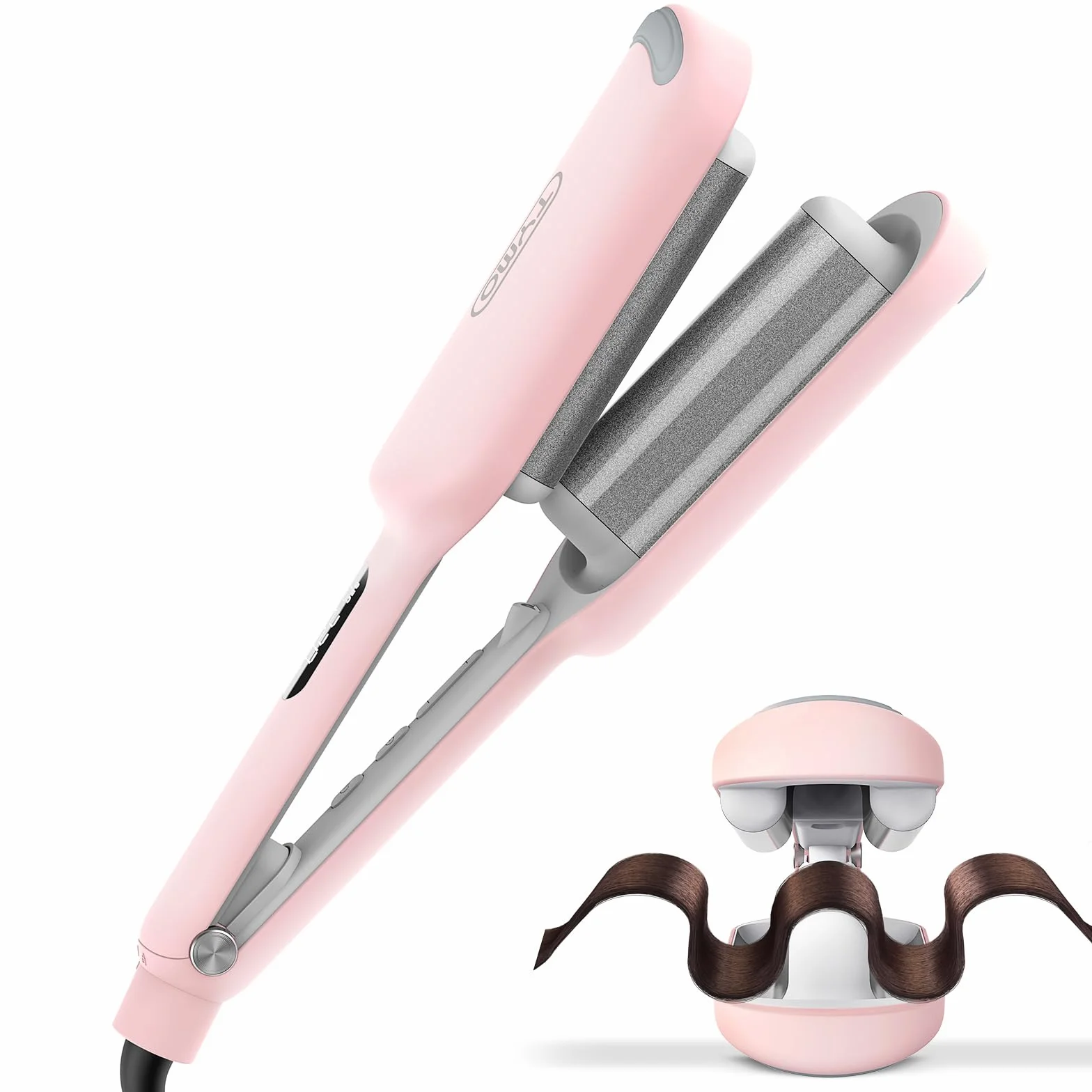 TYMO ROVY Rizador de Pelo Ondas, Beach Waves Plancha Ondas 32 mm para Grandes Rizos, Ideal para Principiantes, Rulos Ondulados Instantáneos, Ondulador de Pelo Iónico con 4 Temperaturas, Pantalla LED