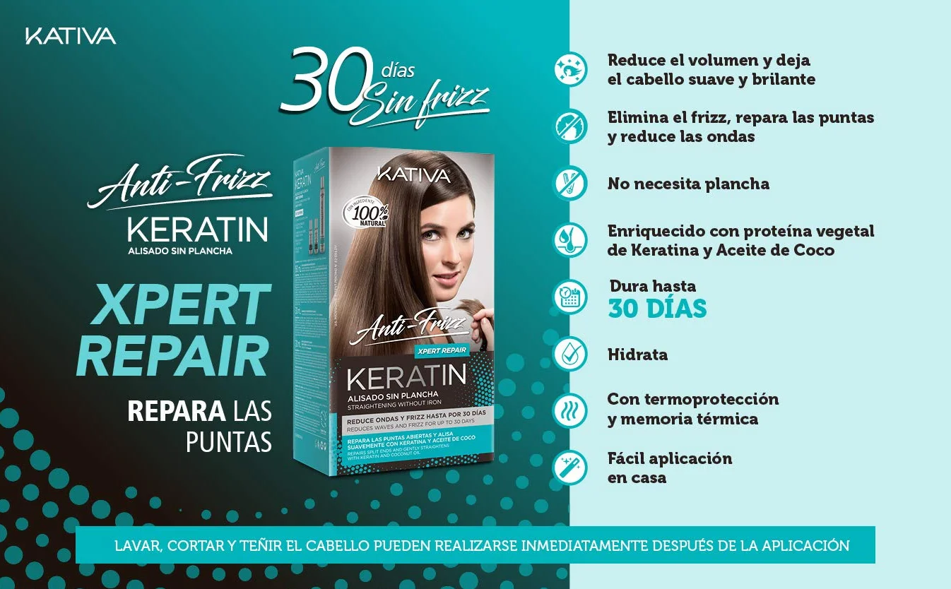 KATIVA Keratin Anti-Frizz Alisado Sin Plancha Repara Puntas 200 g