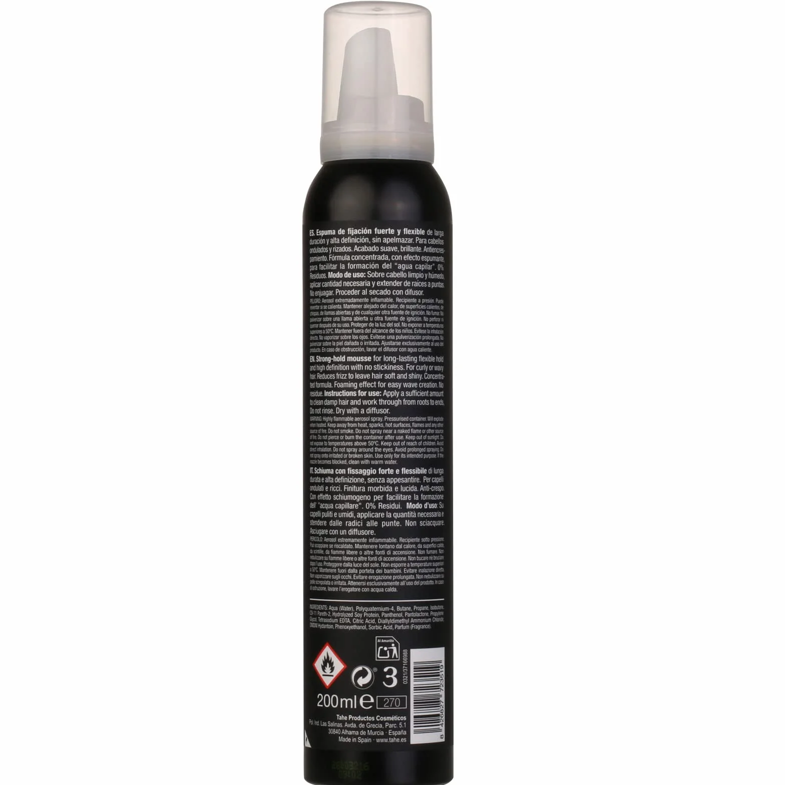 Tahe Magic Rizos Espuma fijación fuerte flexible antiencrespamiento cabello 200 ml