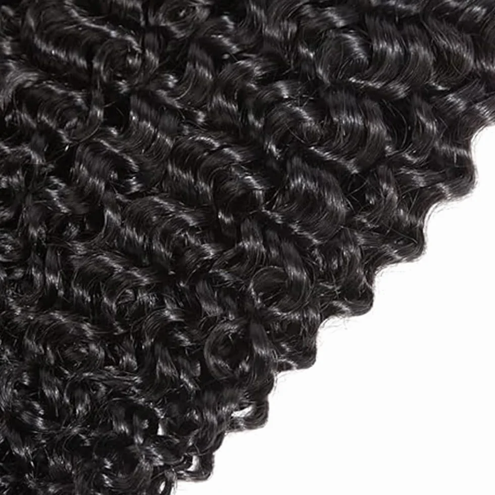 Peluca rizada rizada para mujer, extensiones de cabello humano brasileño sin procesar, extensiones de cabello humano virgen brasileño, 1B, color negro natural, paquete con una cobertura mínima